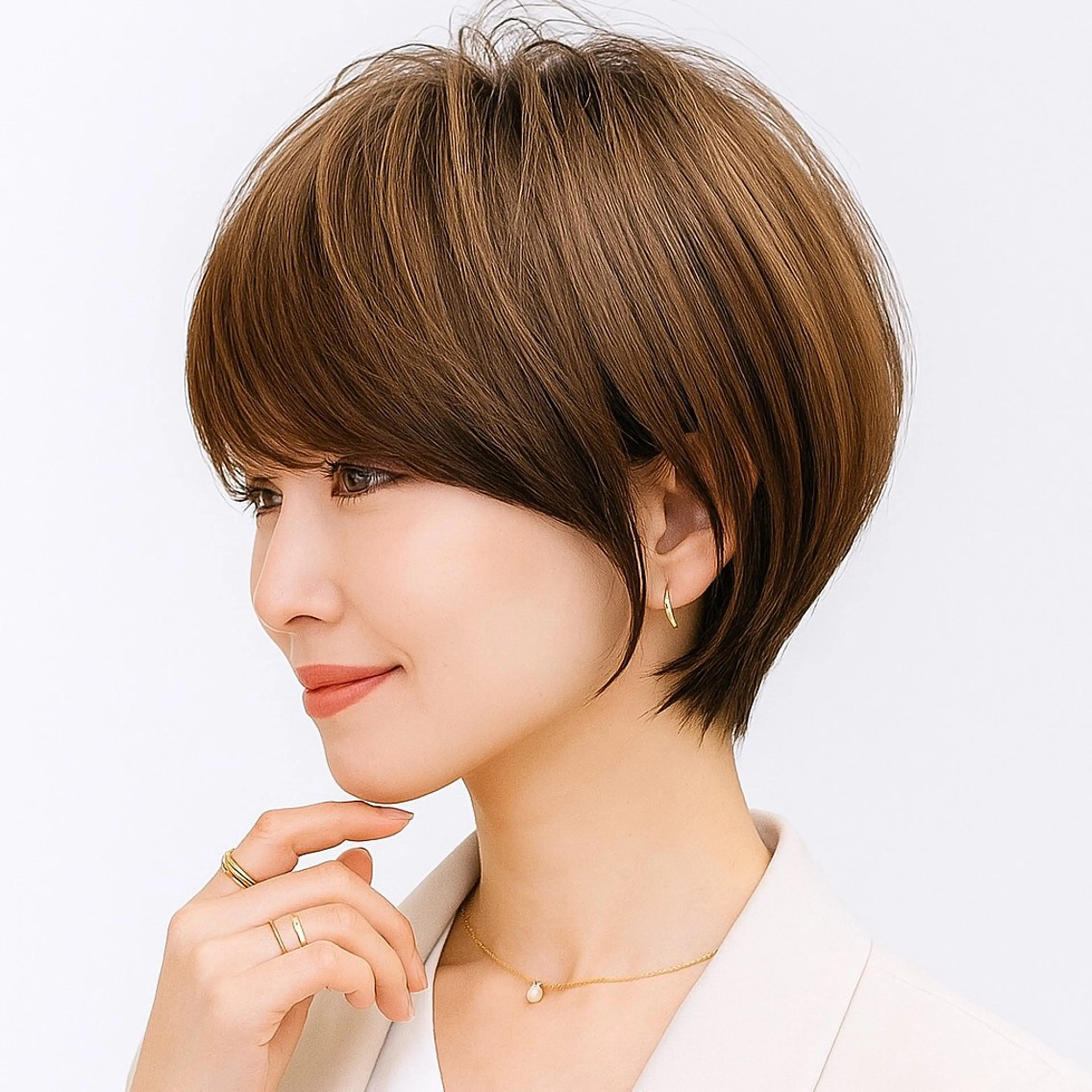 ショート カラー パーマ 切りっぱなしボブ 前下がりボブ ショートボブ 丸みショート 透明感カラー カット ヘアカラー トリートメント Gain KAKKY 千種/池下駅3分のヘアスタイル