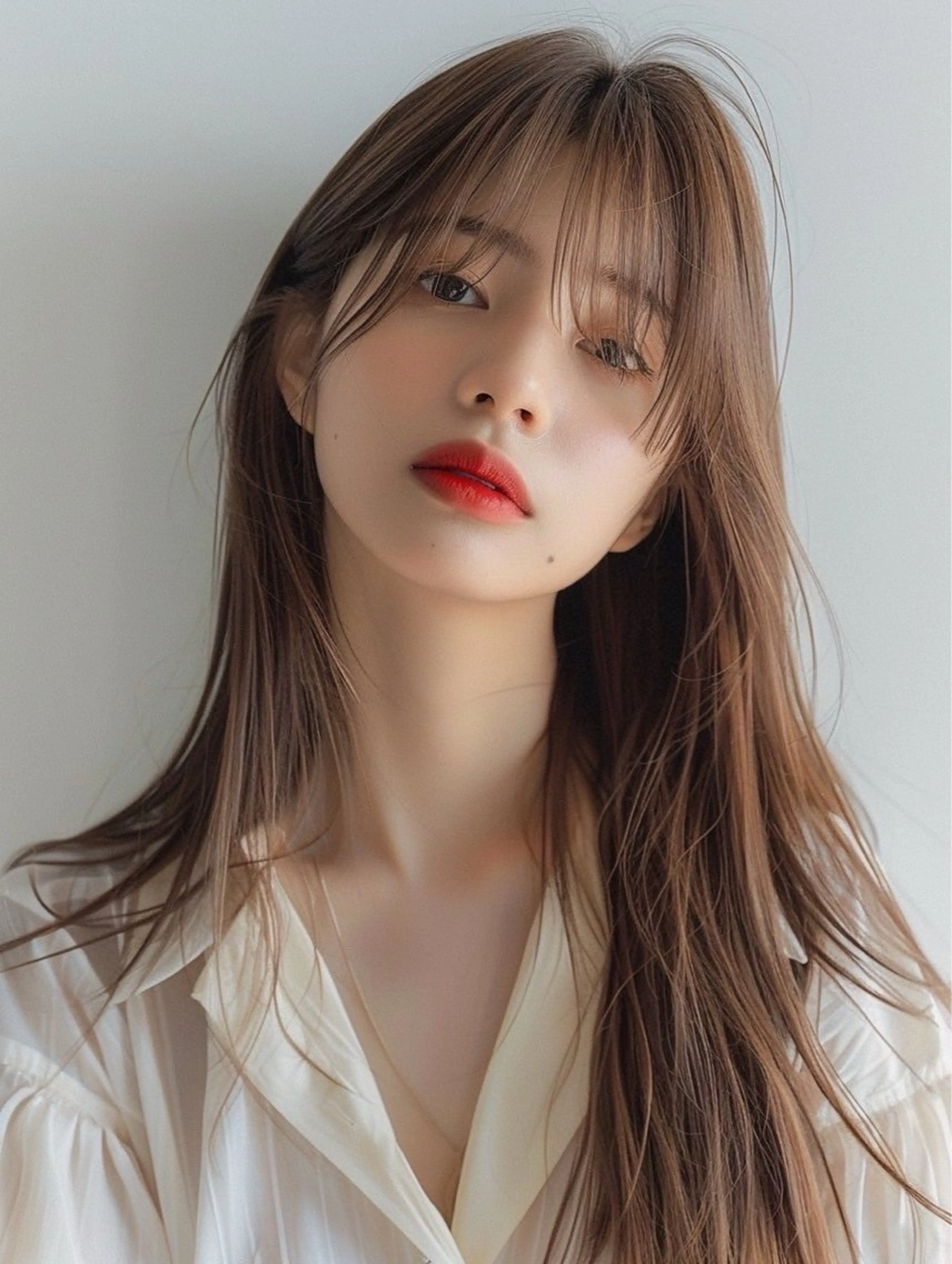 ロング シースルーバング ELLE salon 西梅田 小顔カットのヘアスタイル