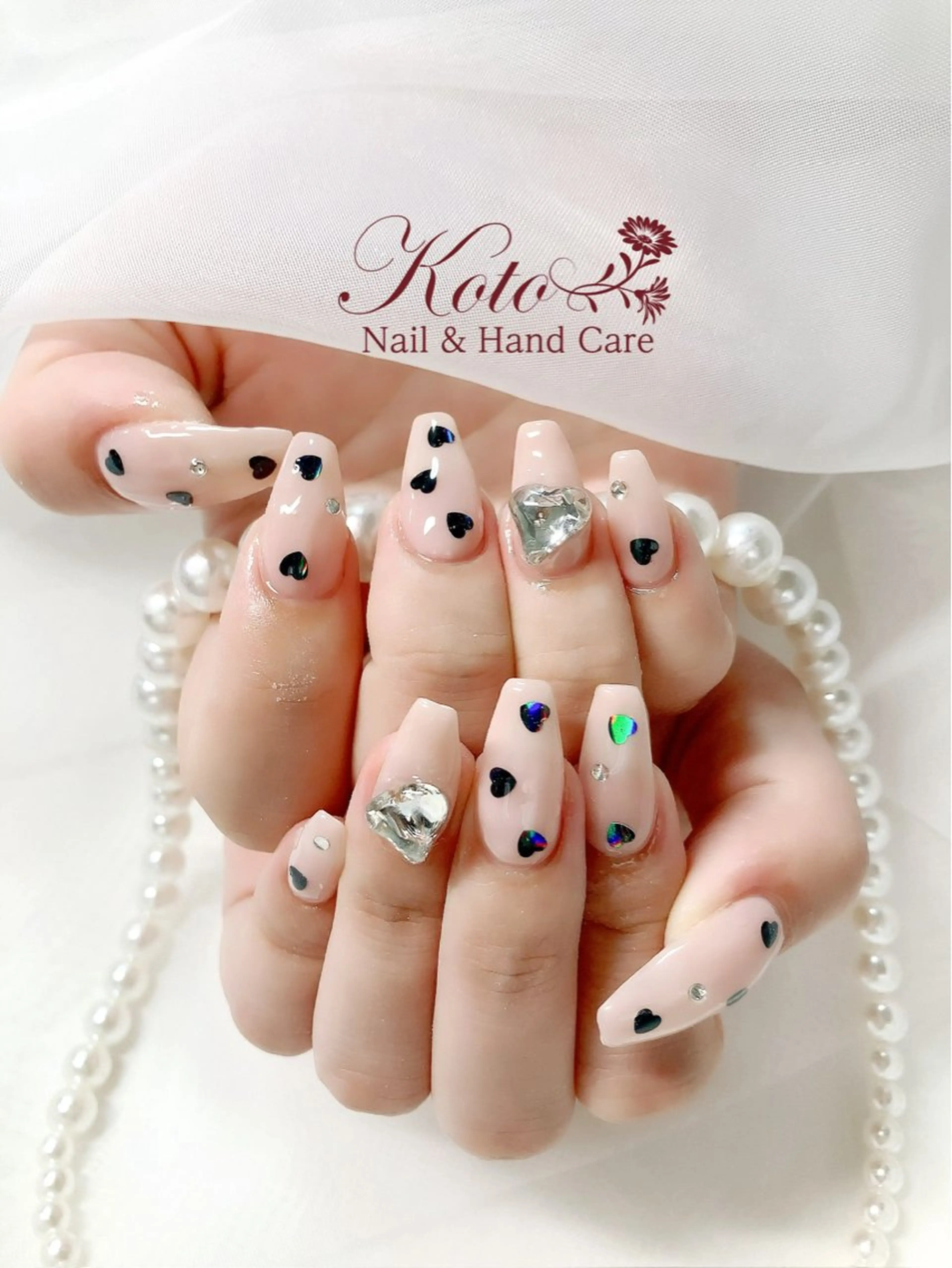 ネイル 長さ出し ジェルネイル ハート 持ち込み ニュアンスネイル ハンドネイル Nail Salon KOTOのネイルデザイン