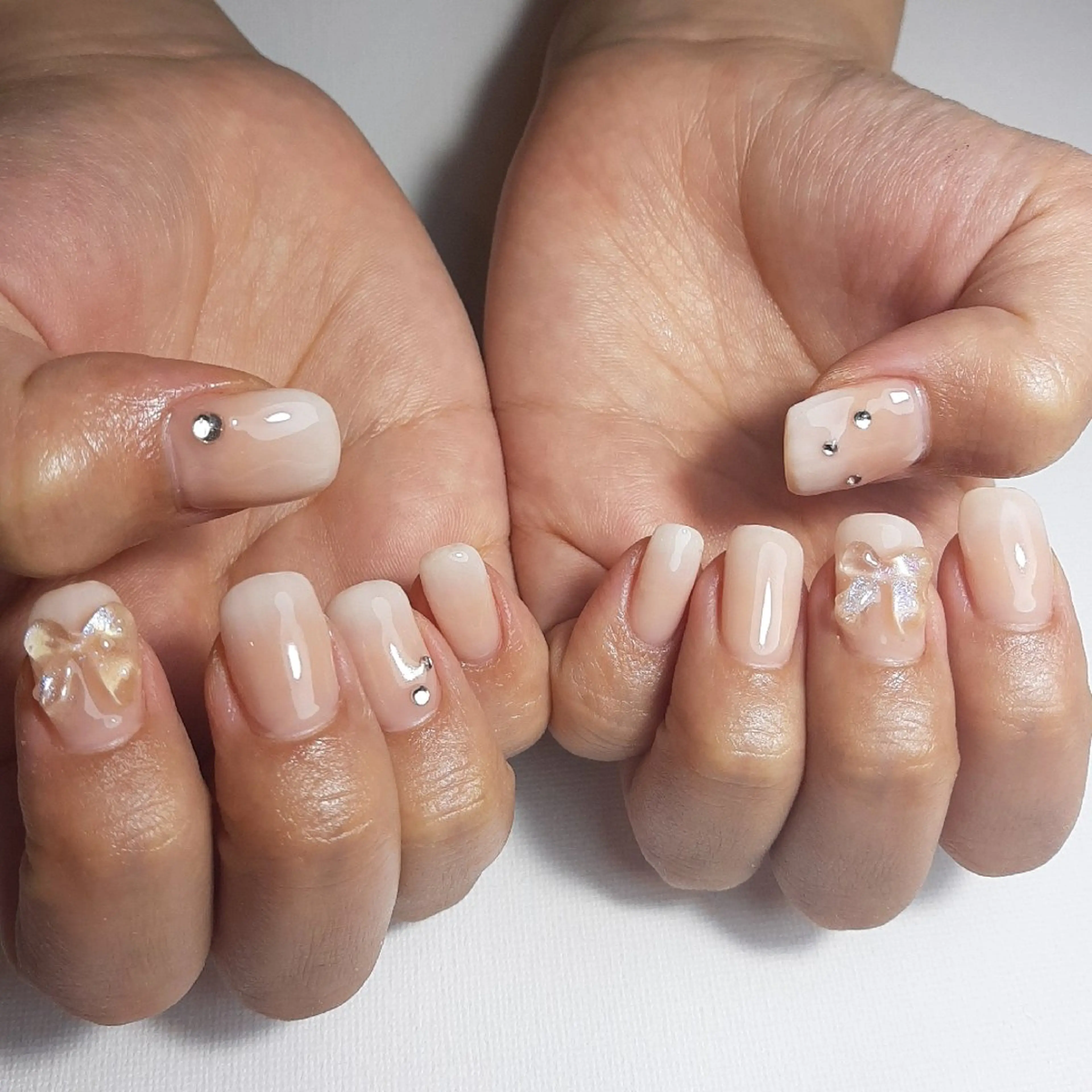 ネイル ジェルネイル 持ち込み リボン ショートネイル owlnail /持込みデザイン専門のネイルデザイン