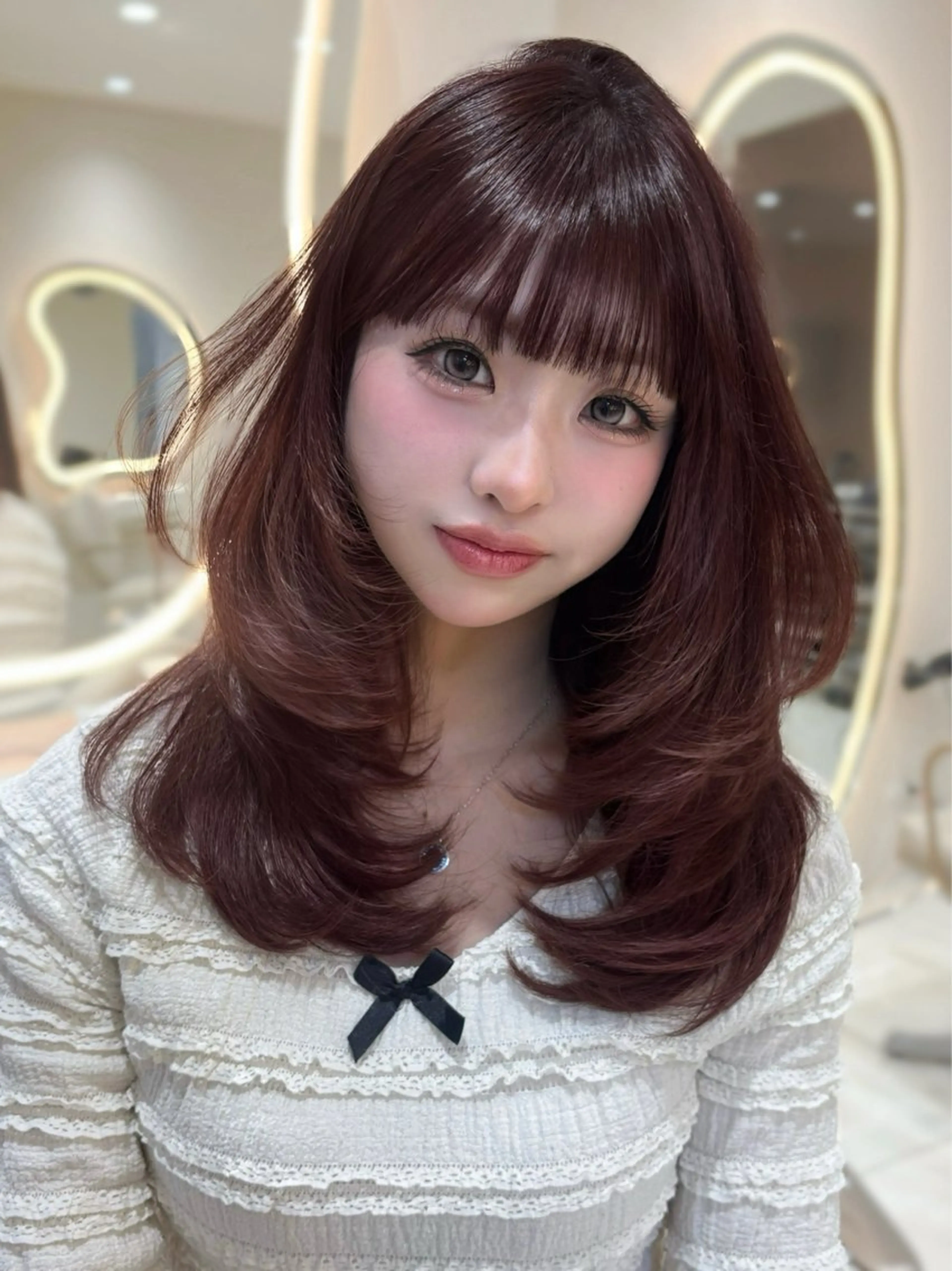 ミディアム カラー オレンジ レッドカラー レイヤーカット MIYOSHI RIRIのヘアスタイル