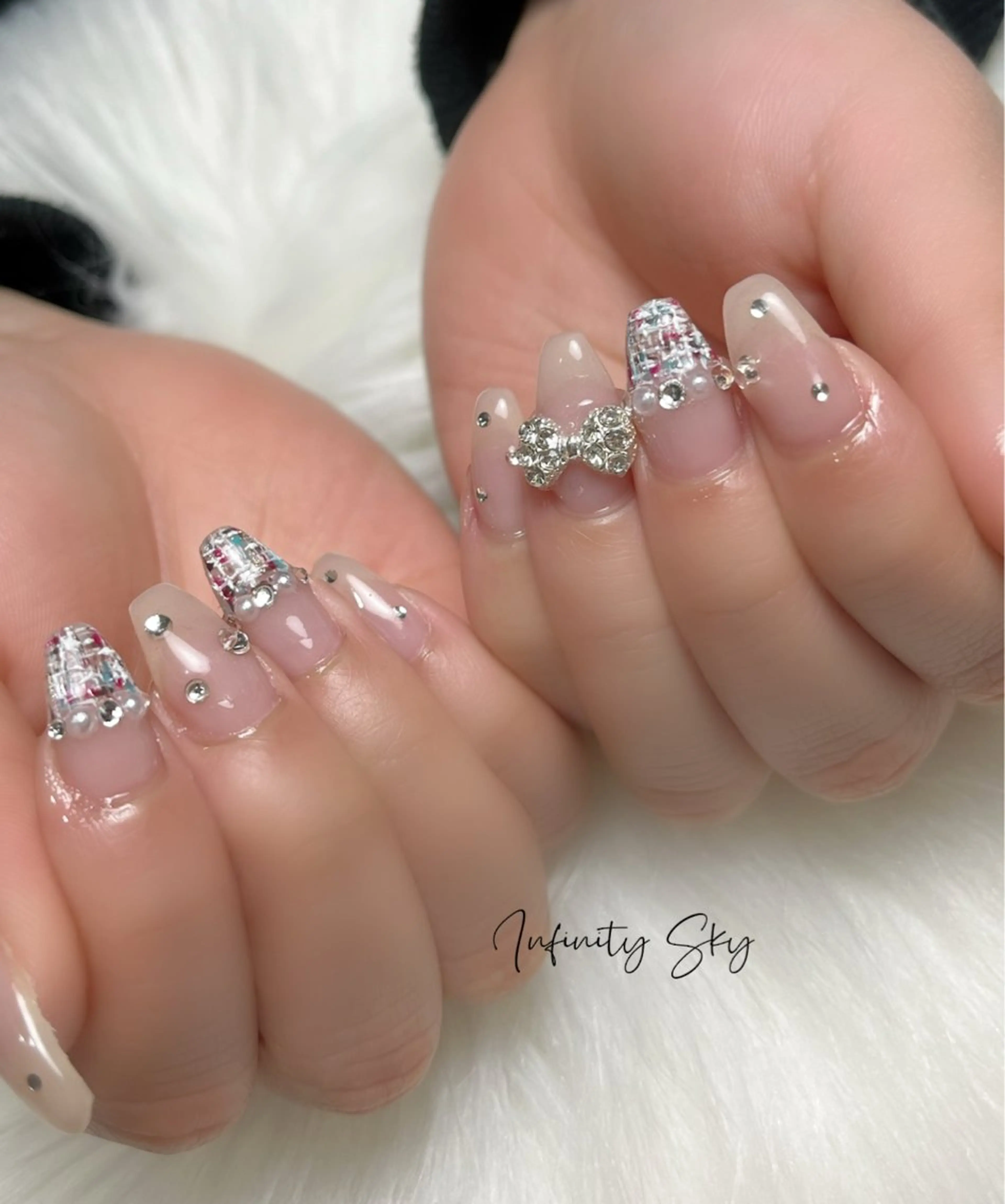 ネイル 春ネイル ツイードネイル infinity skyのネイルデザイン