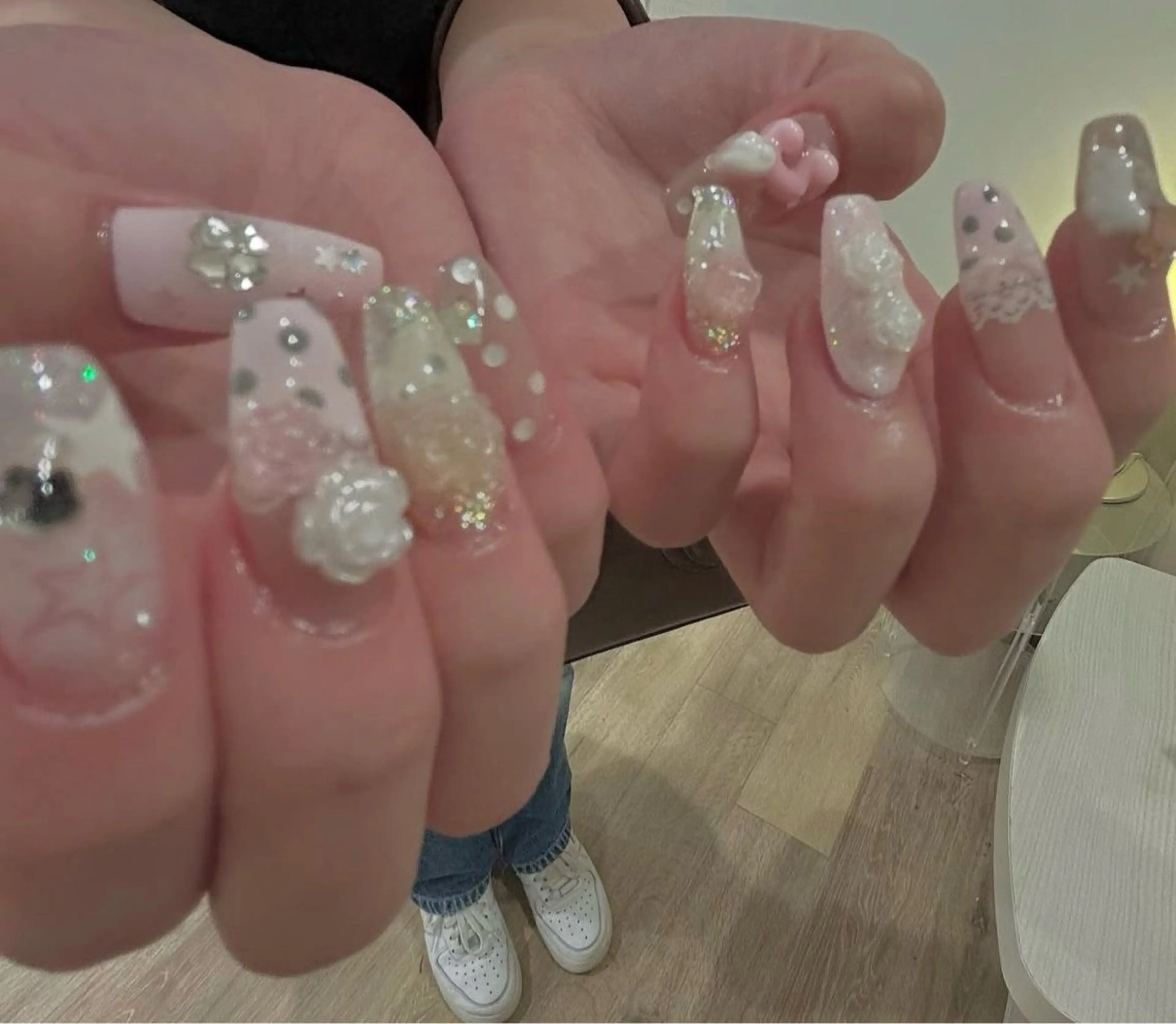 ネイル アートネイル オーロラネイル クリアネイル 長さ出し フレンチネイル K Kのネイルデザイン