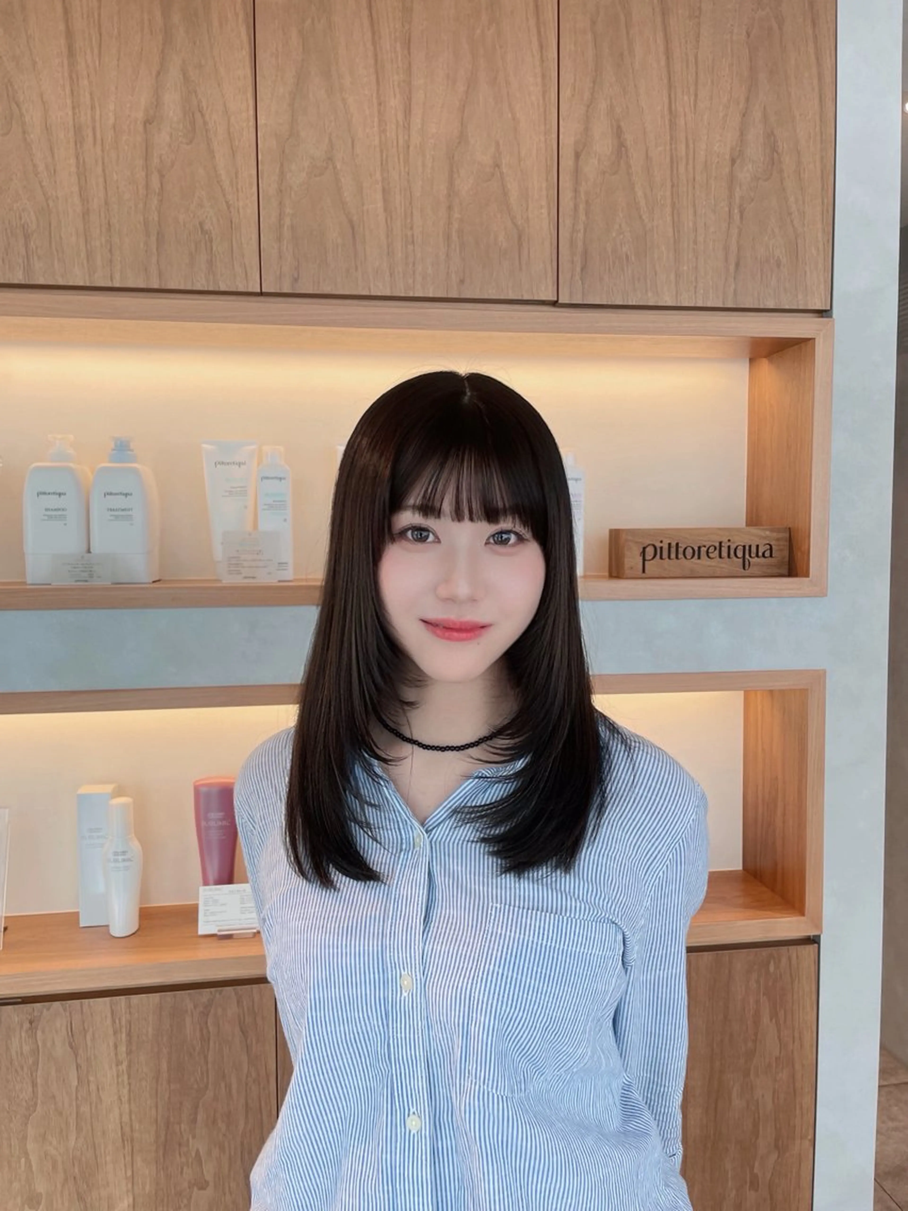 セミロング パーマ セミロングパーマ レイヤーカット ストレートパーマ カット 縮毛矯正 地毛風ストレート /うえゆーのヘアスタイル