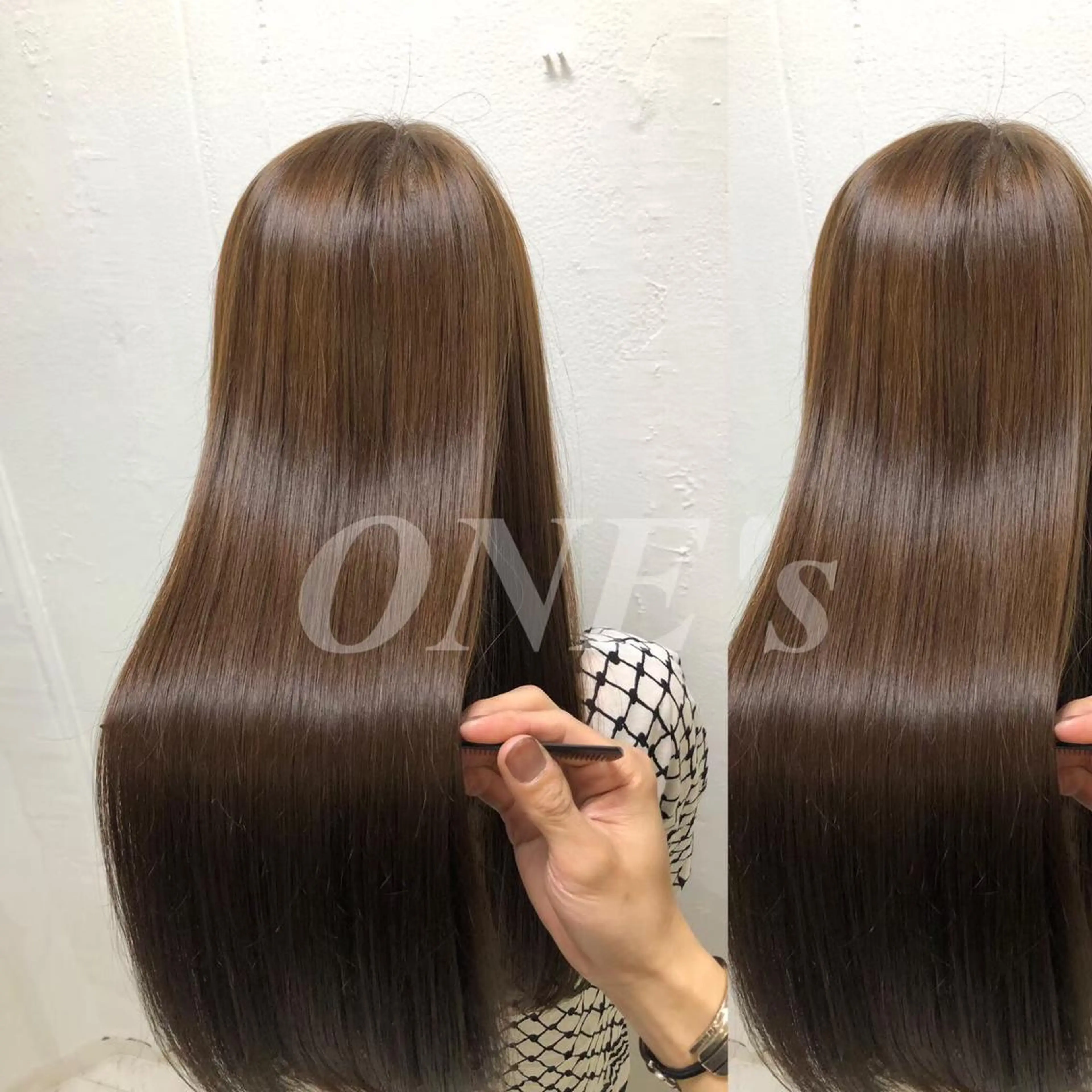 ロング カラー JuNブリーチに 縮毛矯正するプロのヘアスタイル