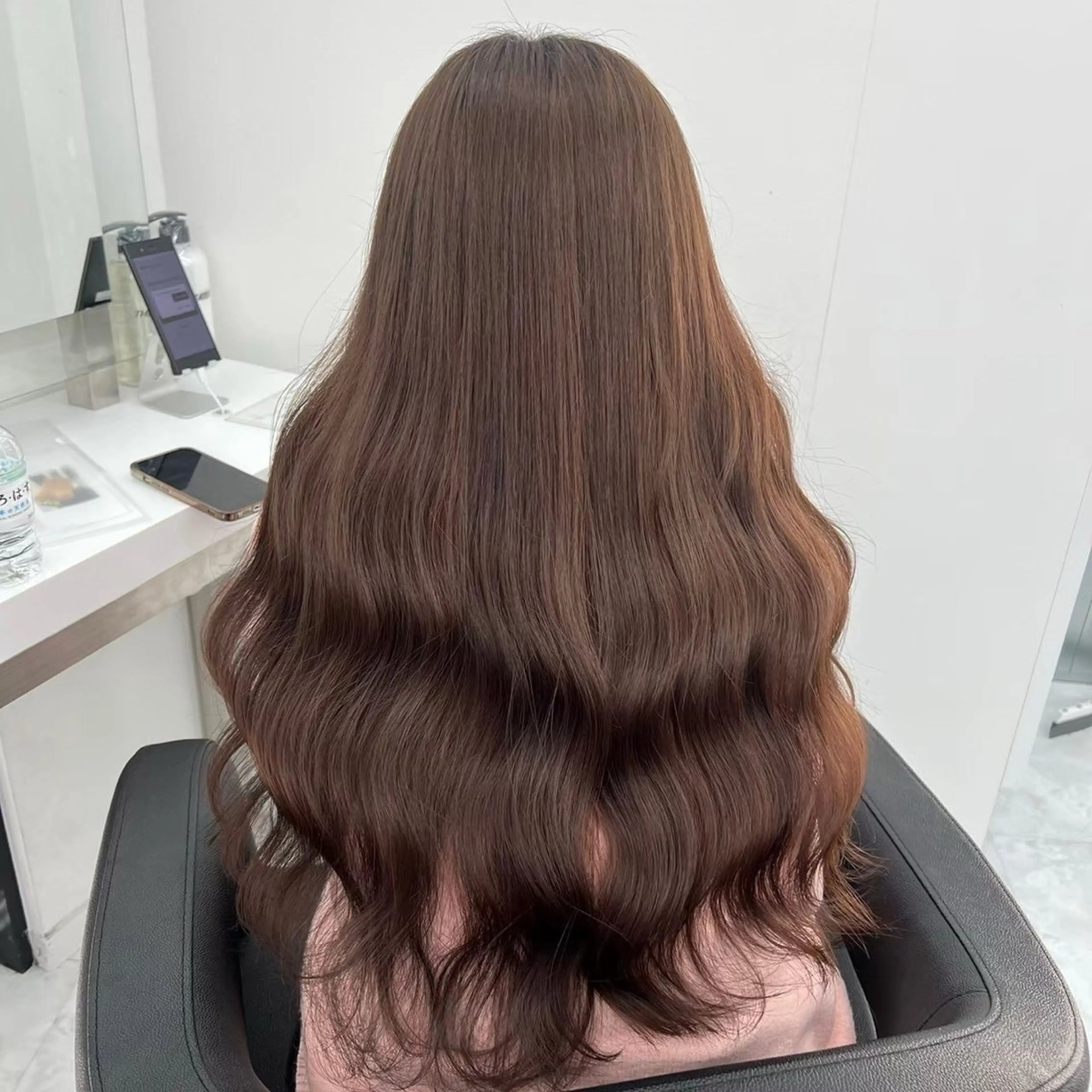 ロング ヘアカラー トリートメント ヘアセット 韓国ヘア/ブリーチ無 しWカラー/オリーブのヘアスタイル