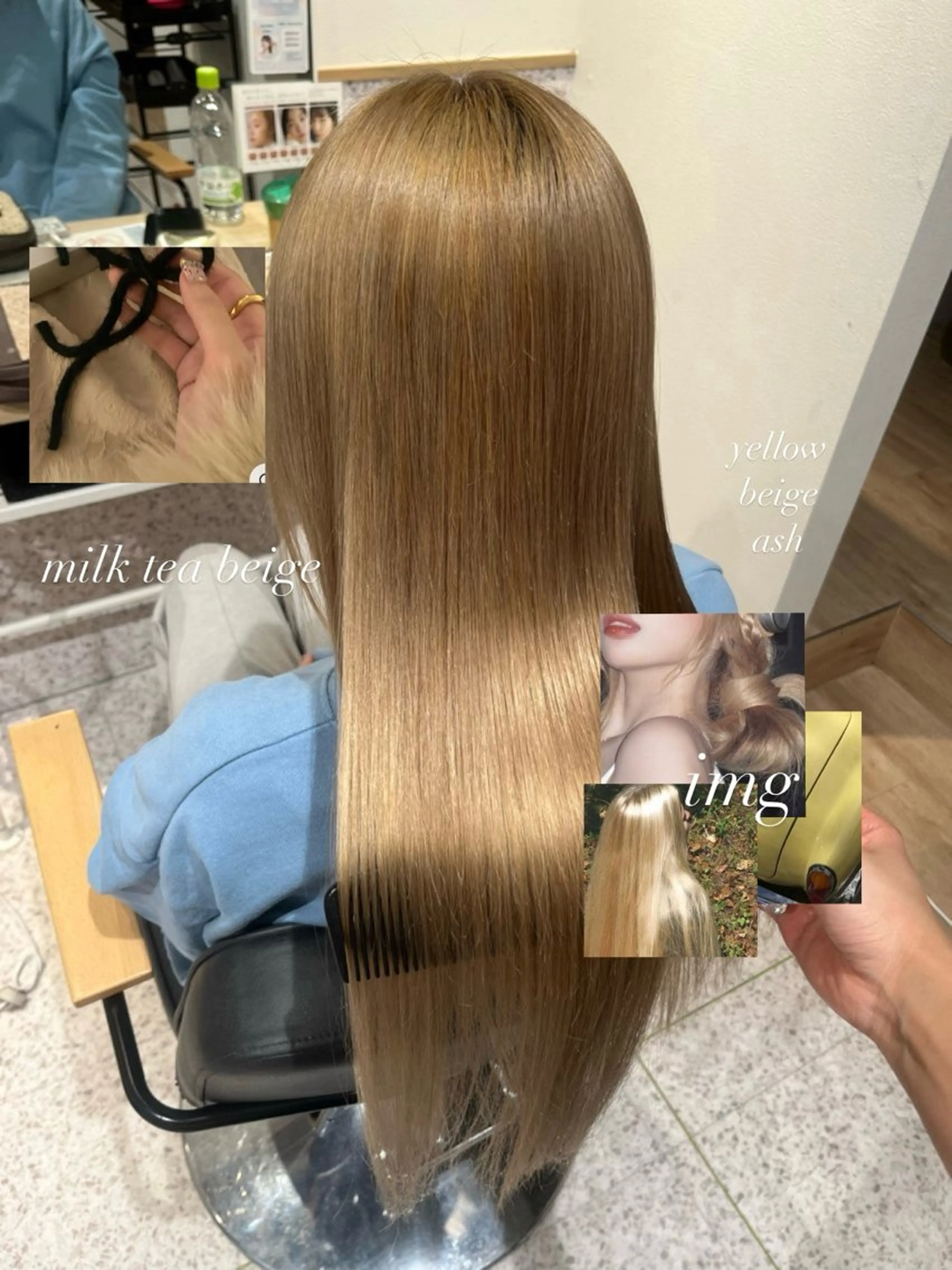 ロング カラー ベージュカラー ブリーチ ハイトーンカラー ミルクティーベージュ 顔周りカット ヘアカラー トリートメント 髪質改善&艶カラー/ ほんだあみ (♡)のヘアスタイル