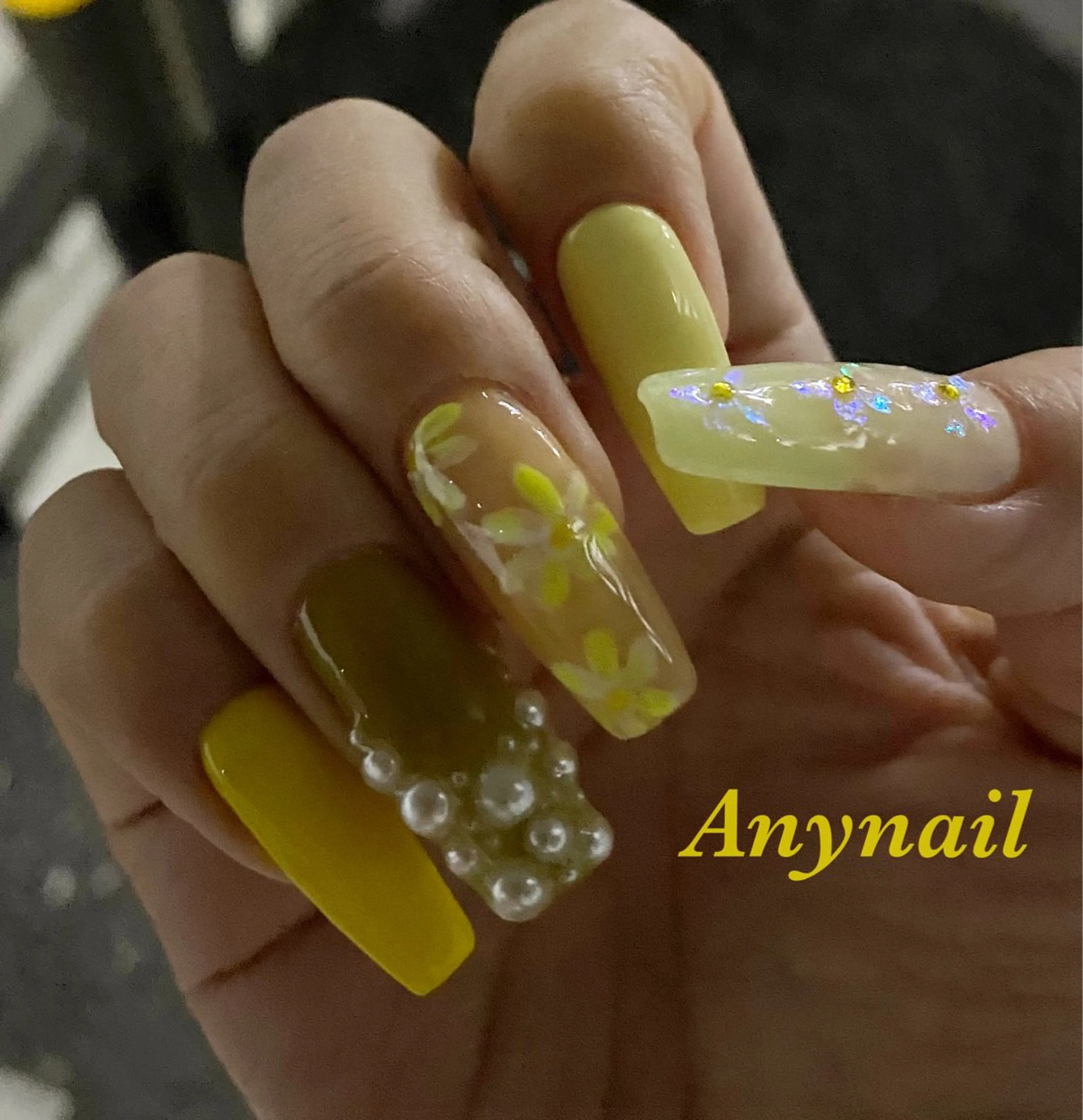 ネイル ブルー ホログラムネイル パステルネイル スカルプネイル 春ネイル ハンドネイル 岩澤 恵子のネイルデザイン