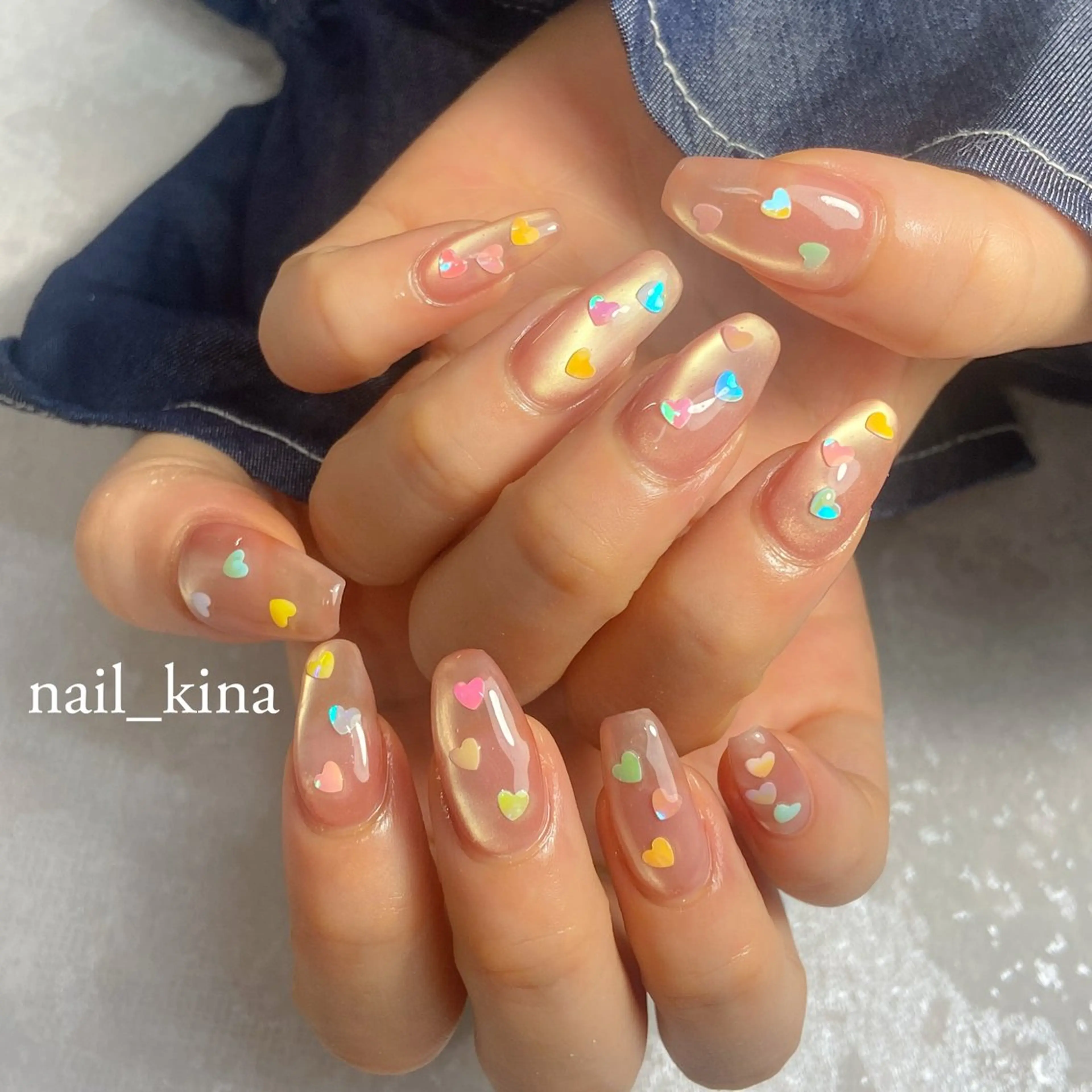 ネイル ハート ロングネイル マグネットネイル ピンク nail_ kinaのネイルデザイン
