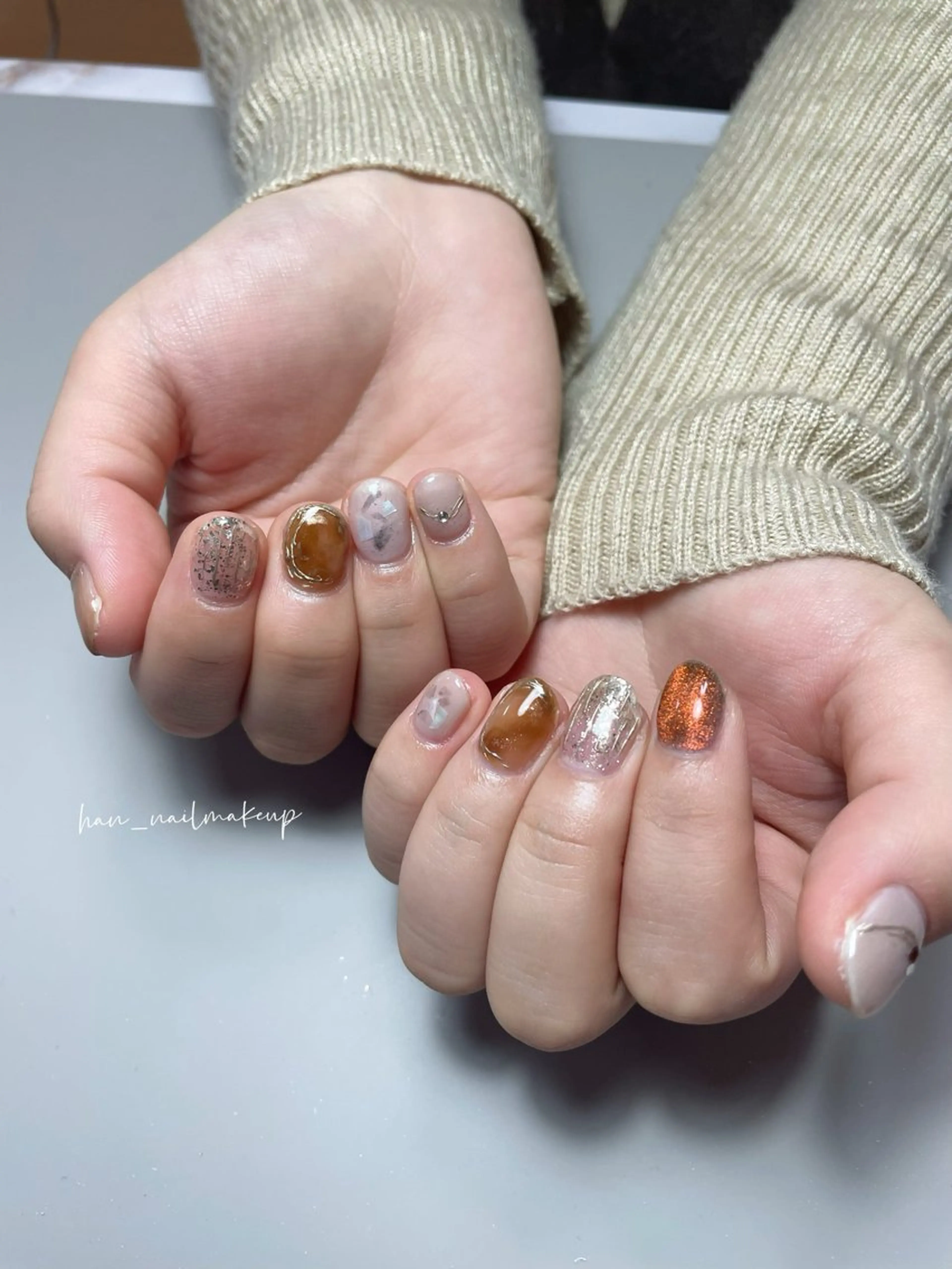 ネイル 大理石ネイル(マーブル) ミラーネイル ハンドネイル Han Nail 【y&m】のネイルデザイン