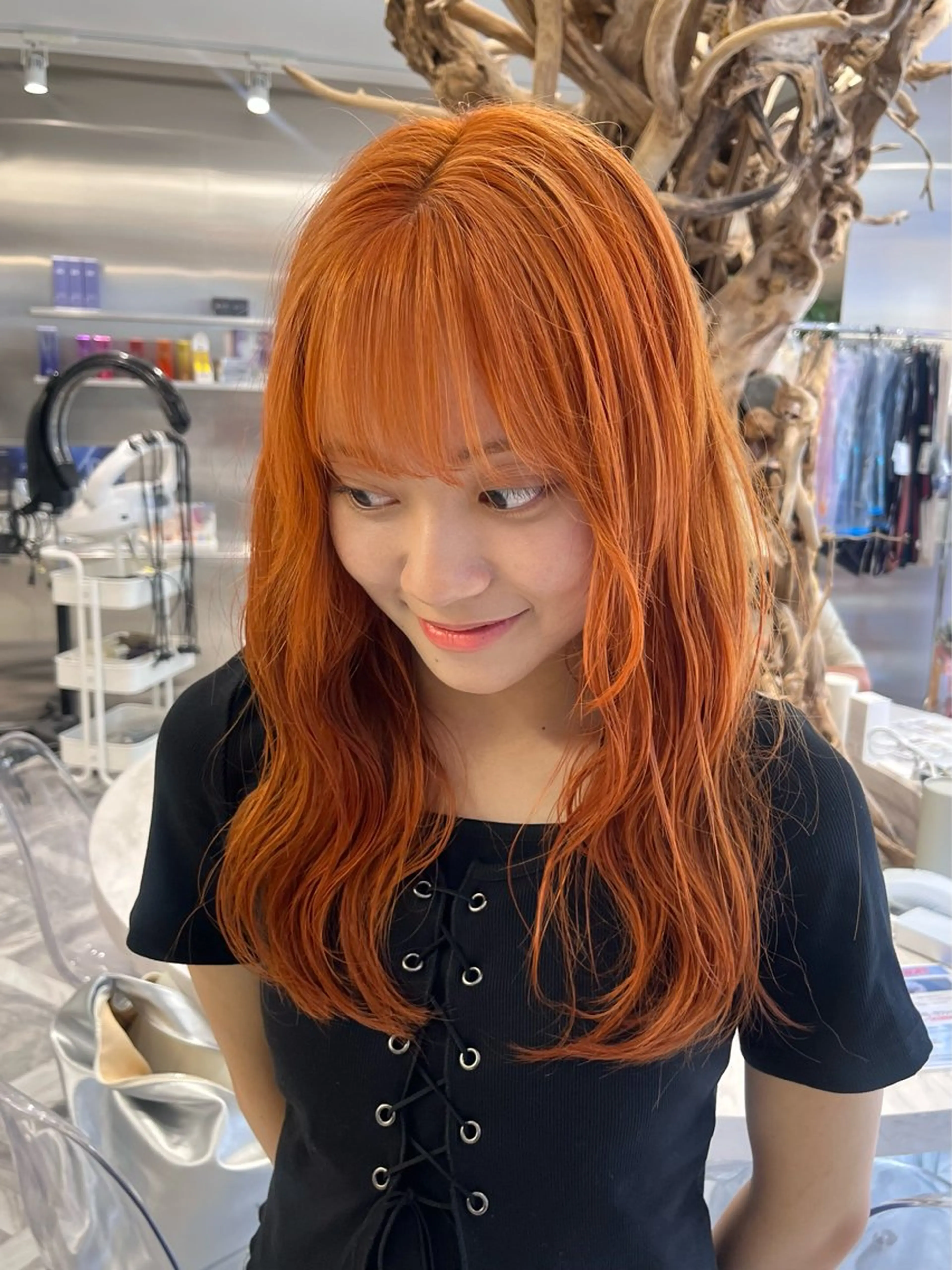 ロング カラー ヘアアレンジ オレンジ ヘアカラー mai🤍縮毛酸性ス トレート/アイリストのヘアスタイル