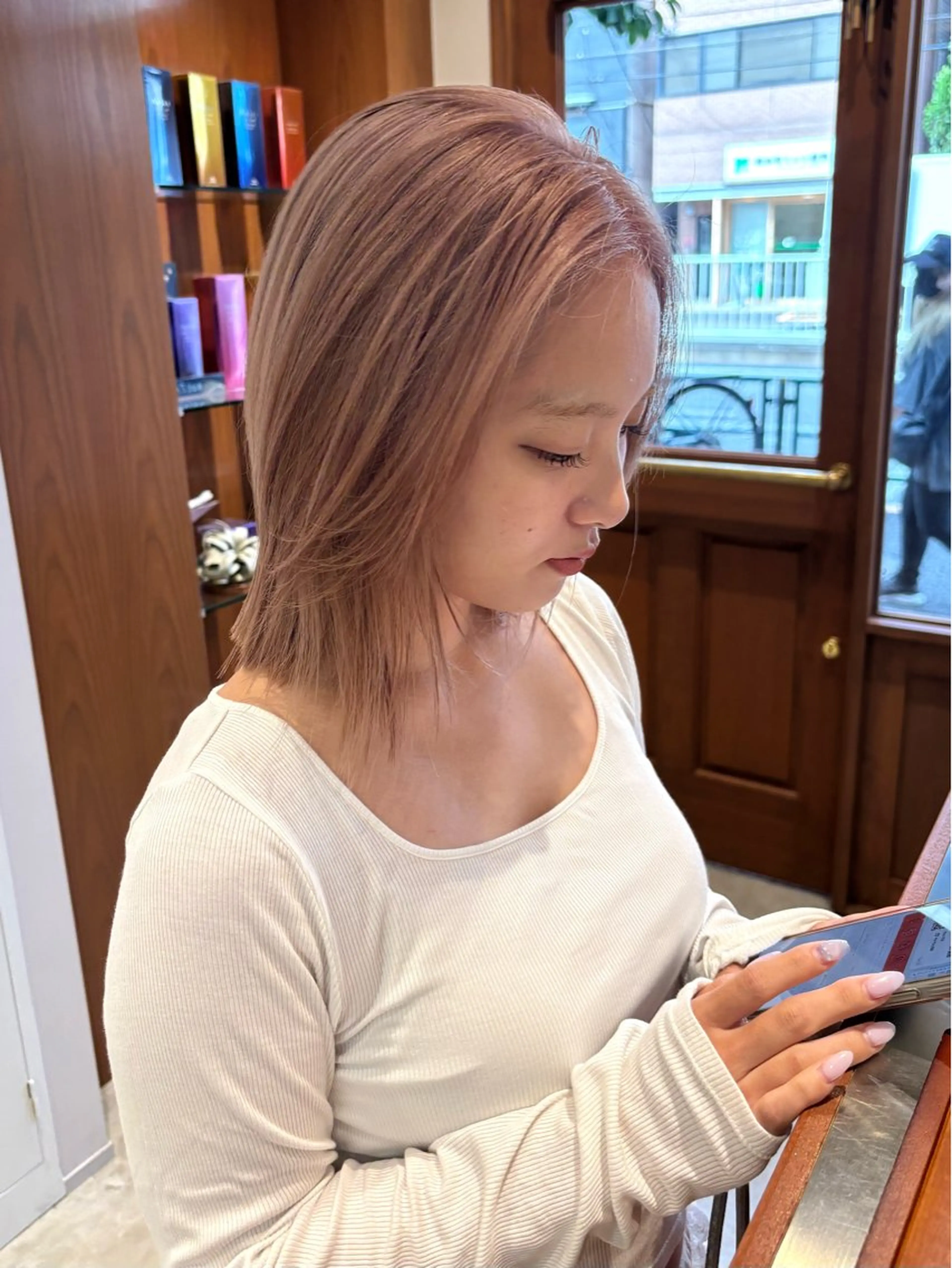 ミディアム カット ヘアカラー トリートメント ボブ/透明感カラー/ 似合わせ🌿高田知那のヘアスタイル