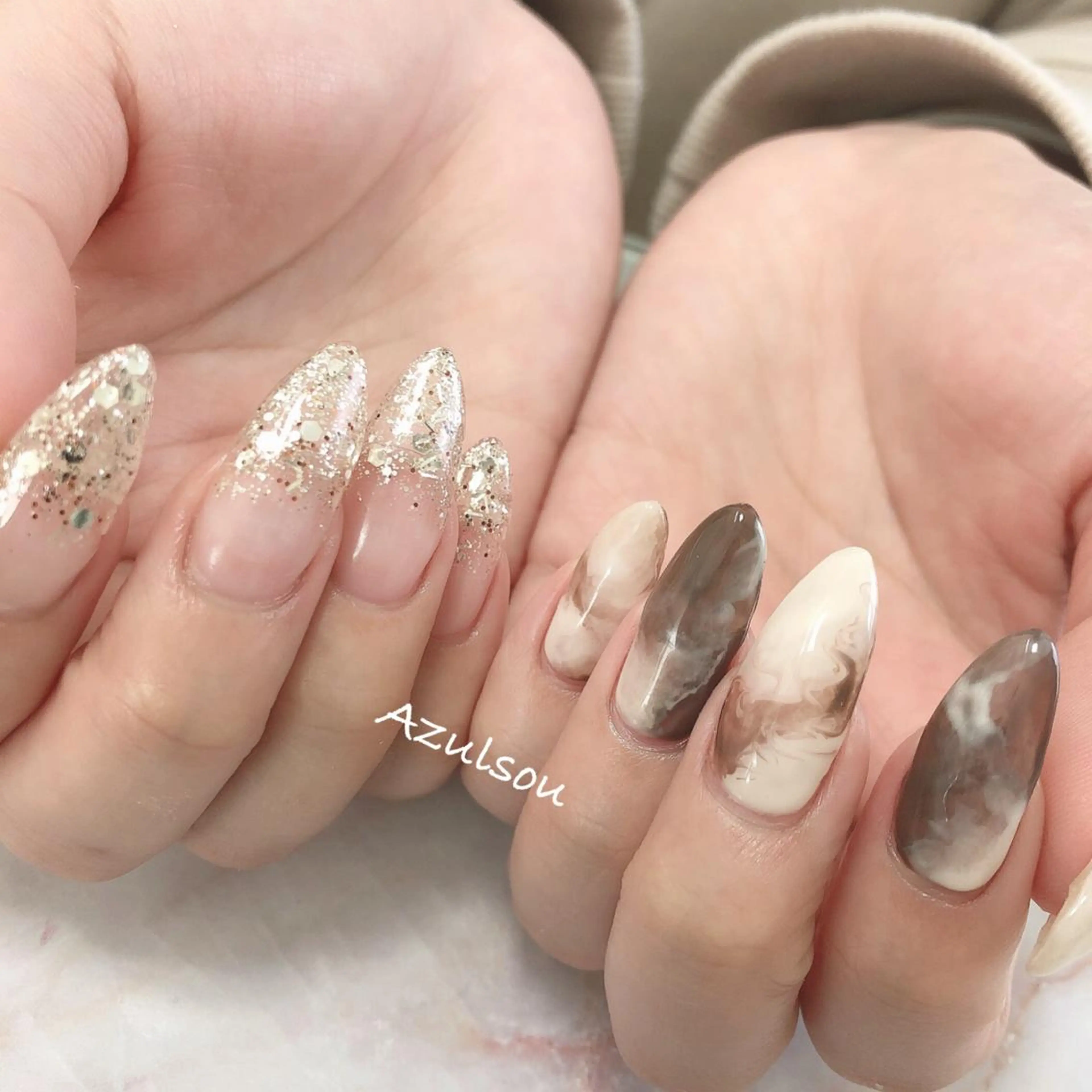 ネイル ジェルネイル グラデーション 韓国ネイル ラメ(グリッター) ラメグラデーション Azulsou 廣川愛のネイルデザイン