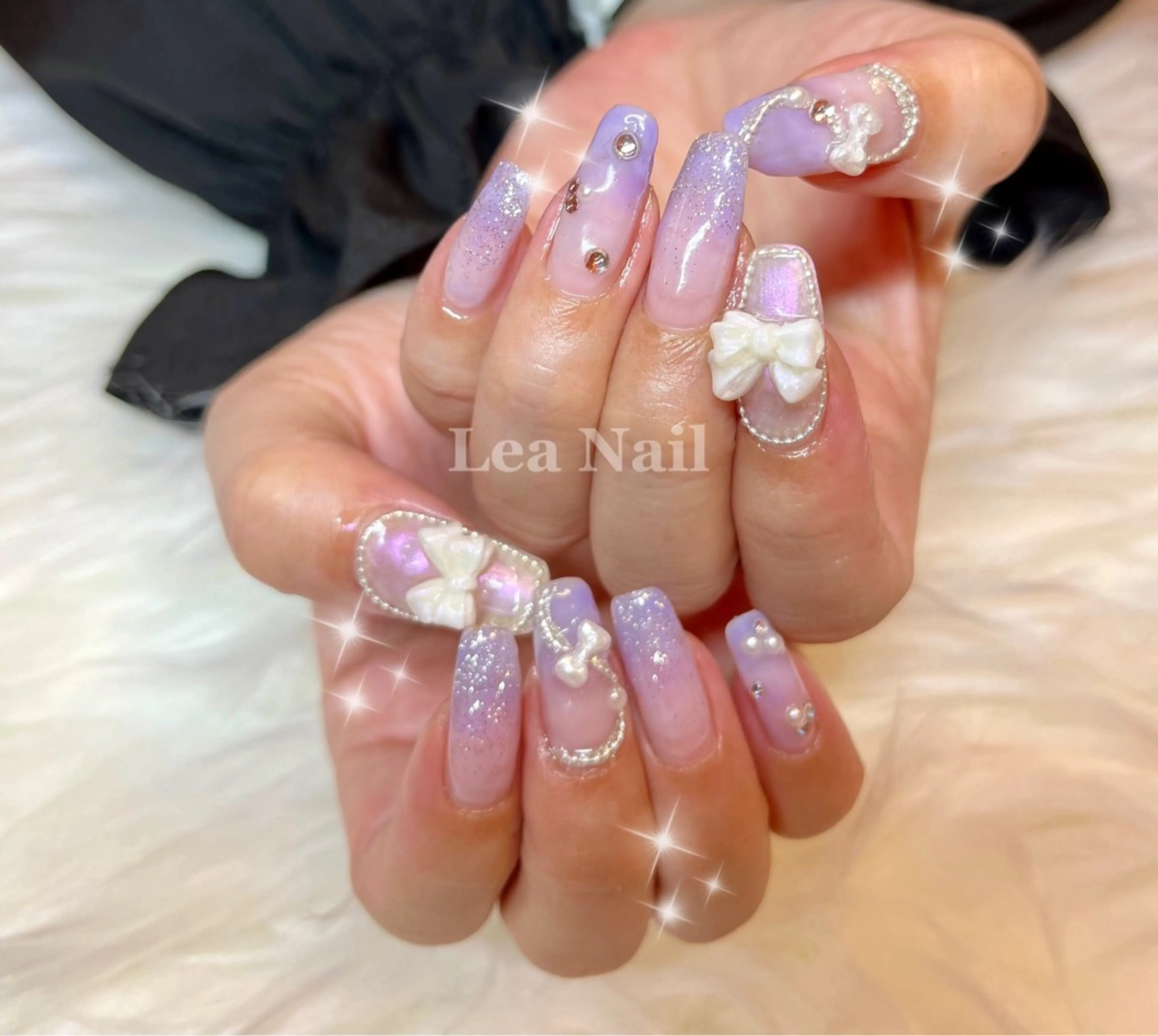 ネイル パープル リボン 春ネイル Lea Nailのネイルデザイン
