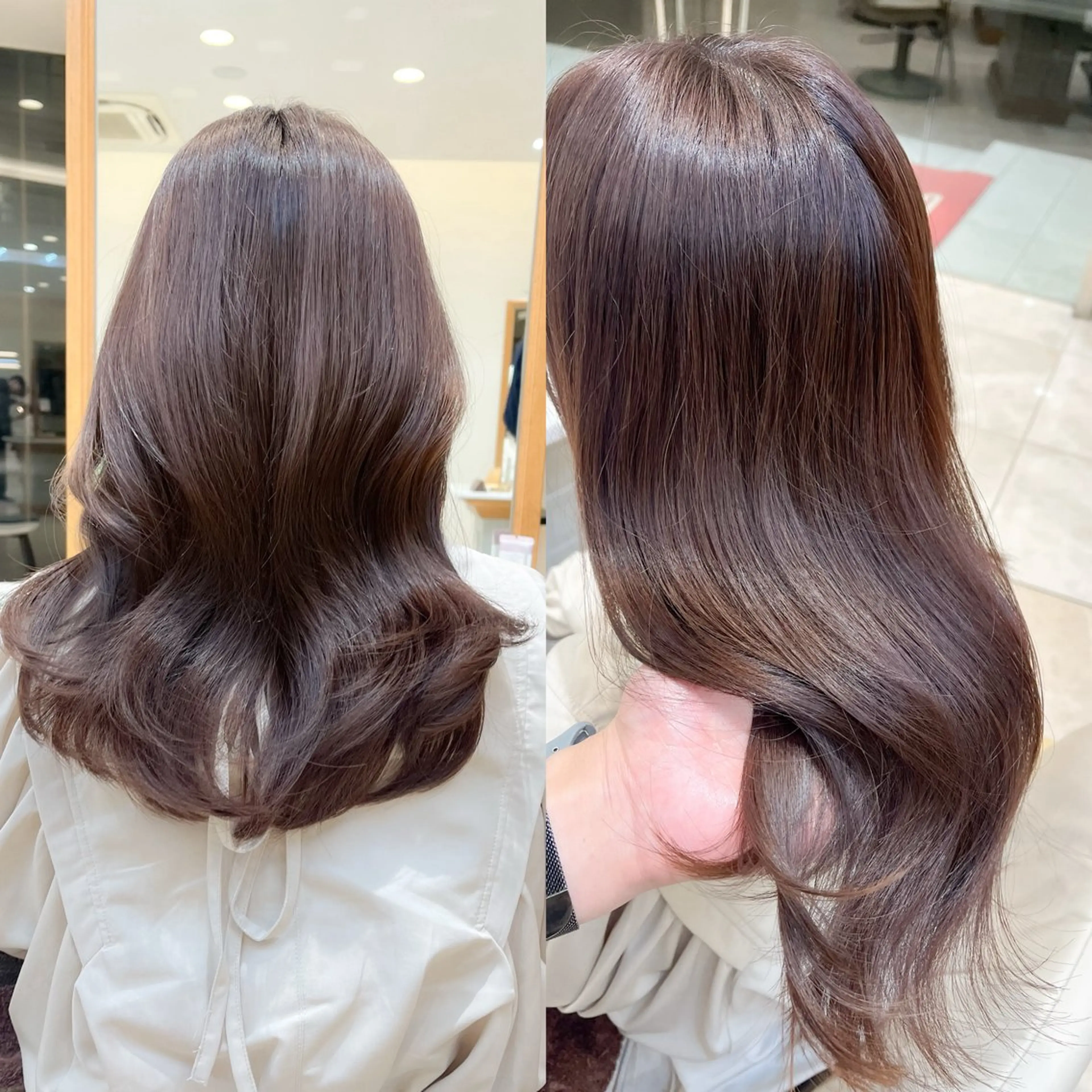 セミロング カラー セミロングパーマ ベージュカラー 黒髪 ブリーチ ブルーカラー カット ヘアカラー トリートメント ミタニ/髪質改善 /レイヤーカットのヘアスタイル