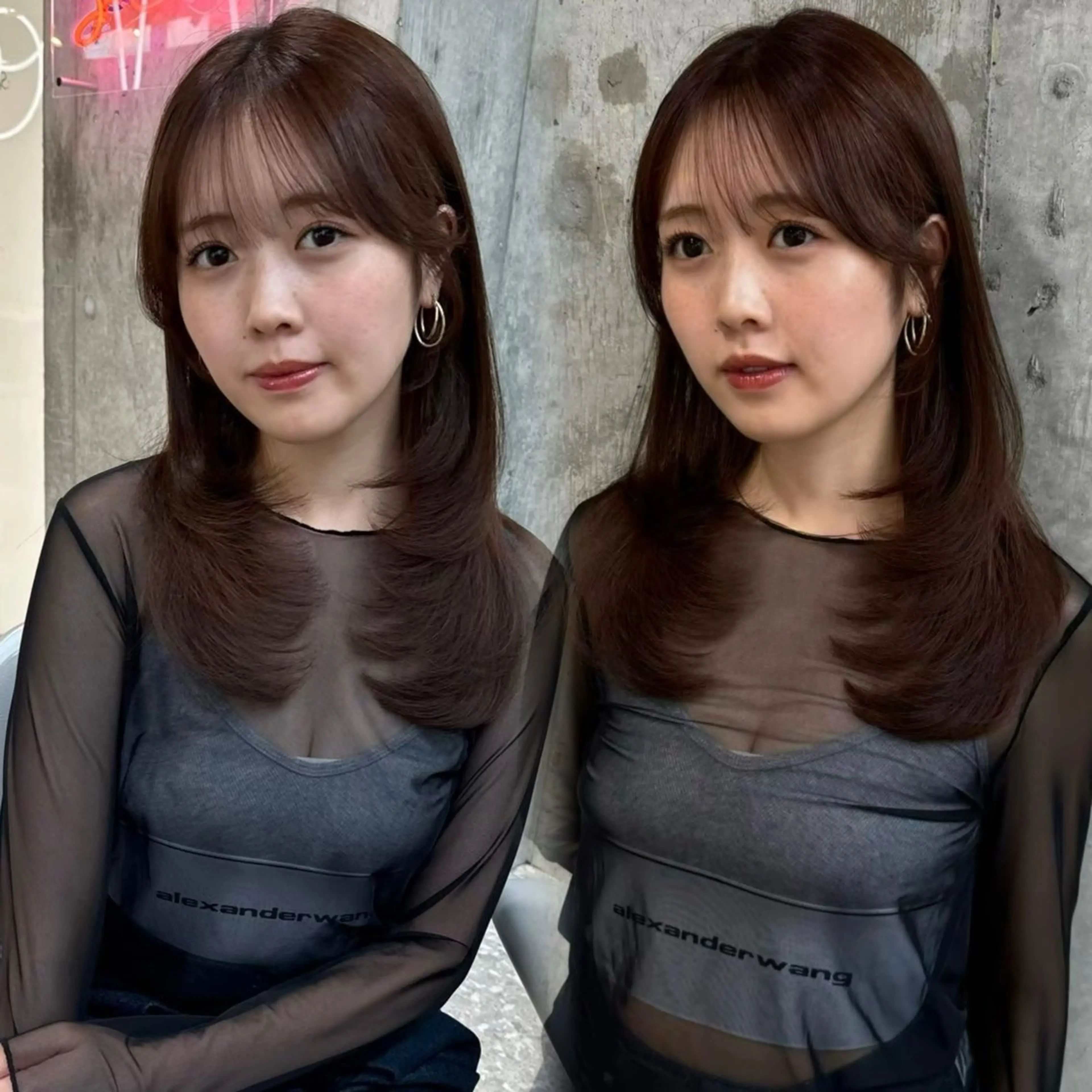 セミロング カラー ヘアアレンジ ブラウンカラー 透明感カラー 韓国風ヘア レイヤーカット ワンホンヘア 韓国/ワンホン/新宿 /Rumiのヘアスタイル