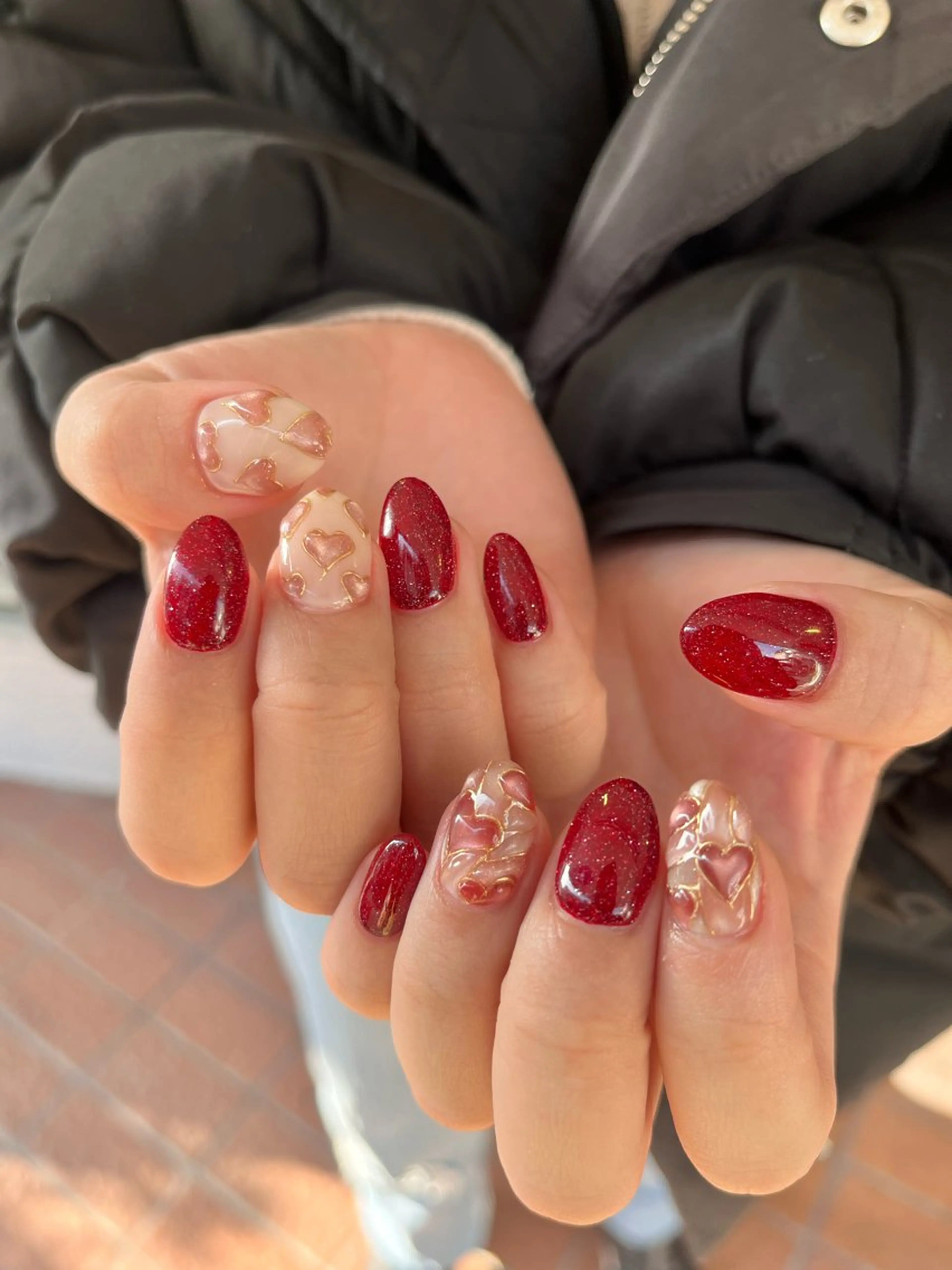 ネイル ハート ぷっくりネイル バレンタイン ハンドネイル ballie／小野原 なつみのネイルデザイン