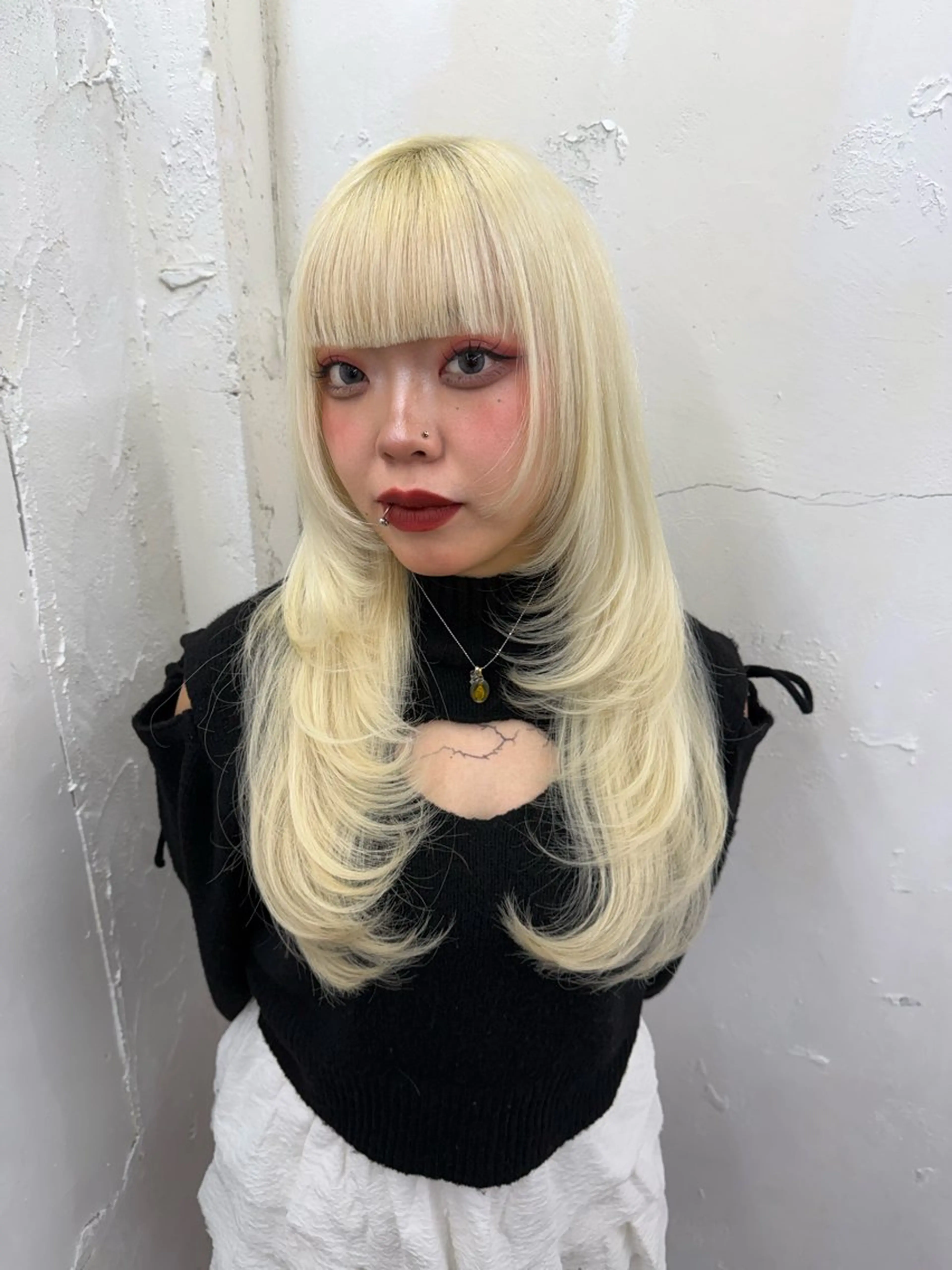 ロング ハッシュカット 𝙃𝘼𝙍𝙐🎀 韓国×エクステのヘアスタイル