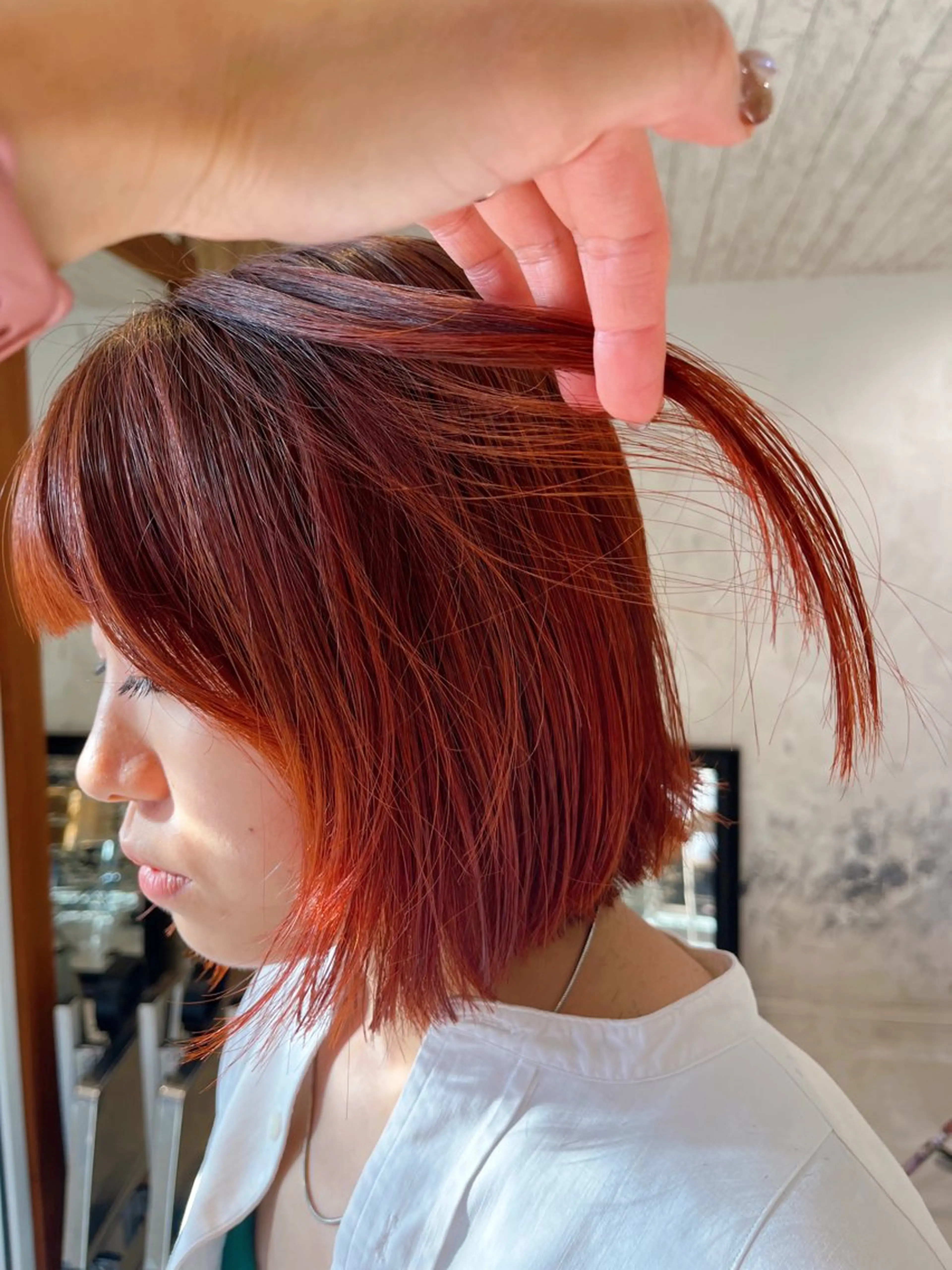 ミディアム カラー ブリーチ ブリーチなしカラー オレンジ カット ヘアカラー トリートメント irwi/イルウィ所属・miku🎀門前仲町 ブリーチ・レイヤーのヘアスタイル