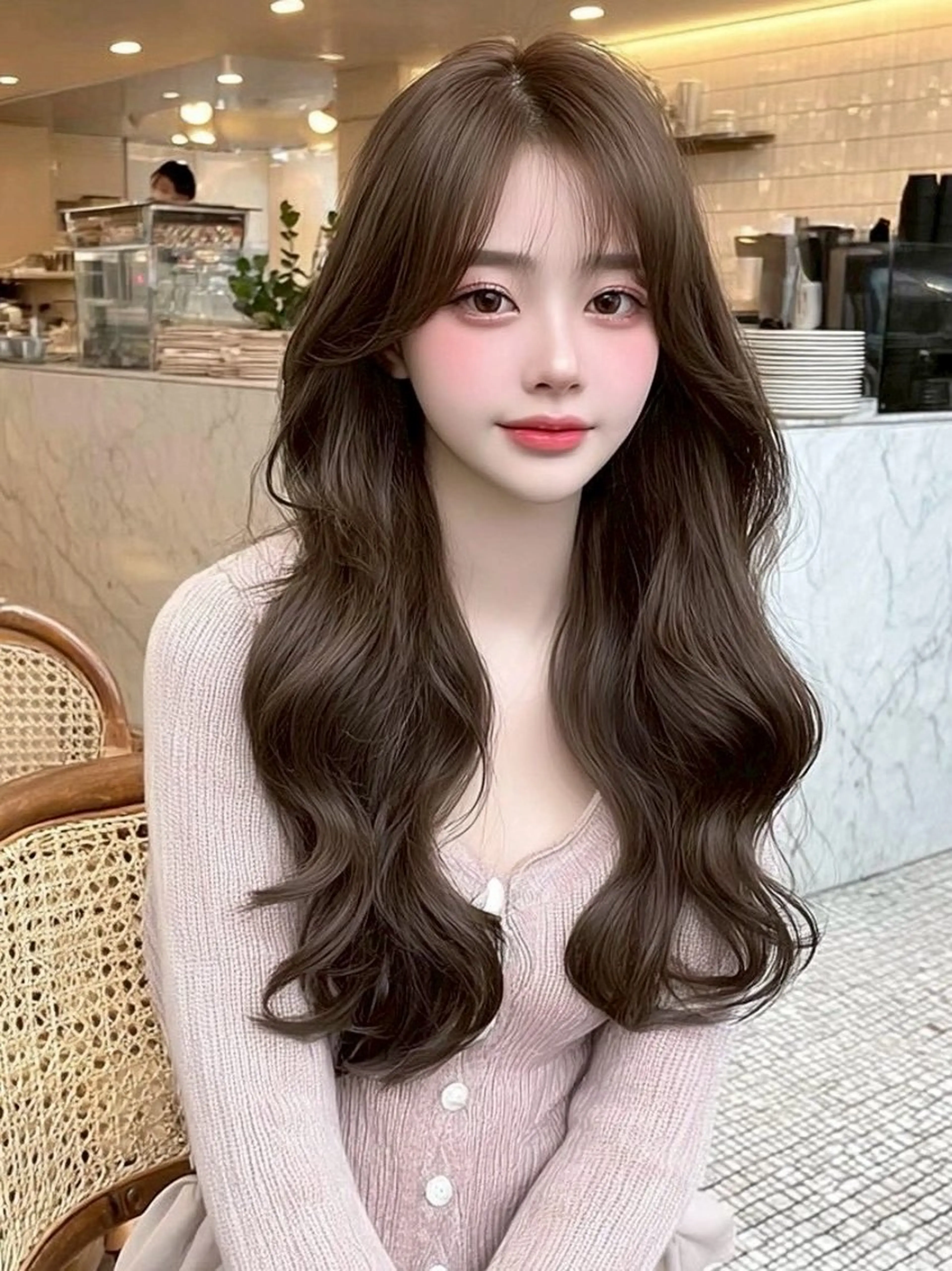 ロング カラー 透明感カラー くびれヘア 顔周りカット ヨシンモリ 韓国風ヘア カット ヘアカラー トリートメント 京都韓国ヘア🇰🇷 /髪質改善/透カラーのヘアスタイル