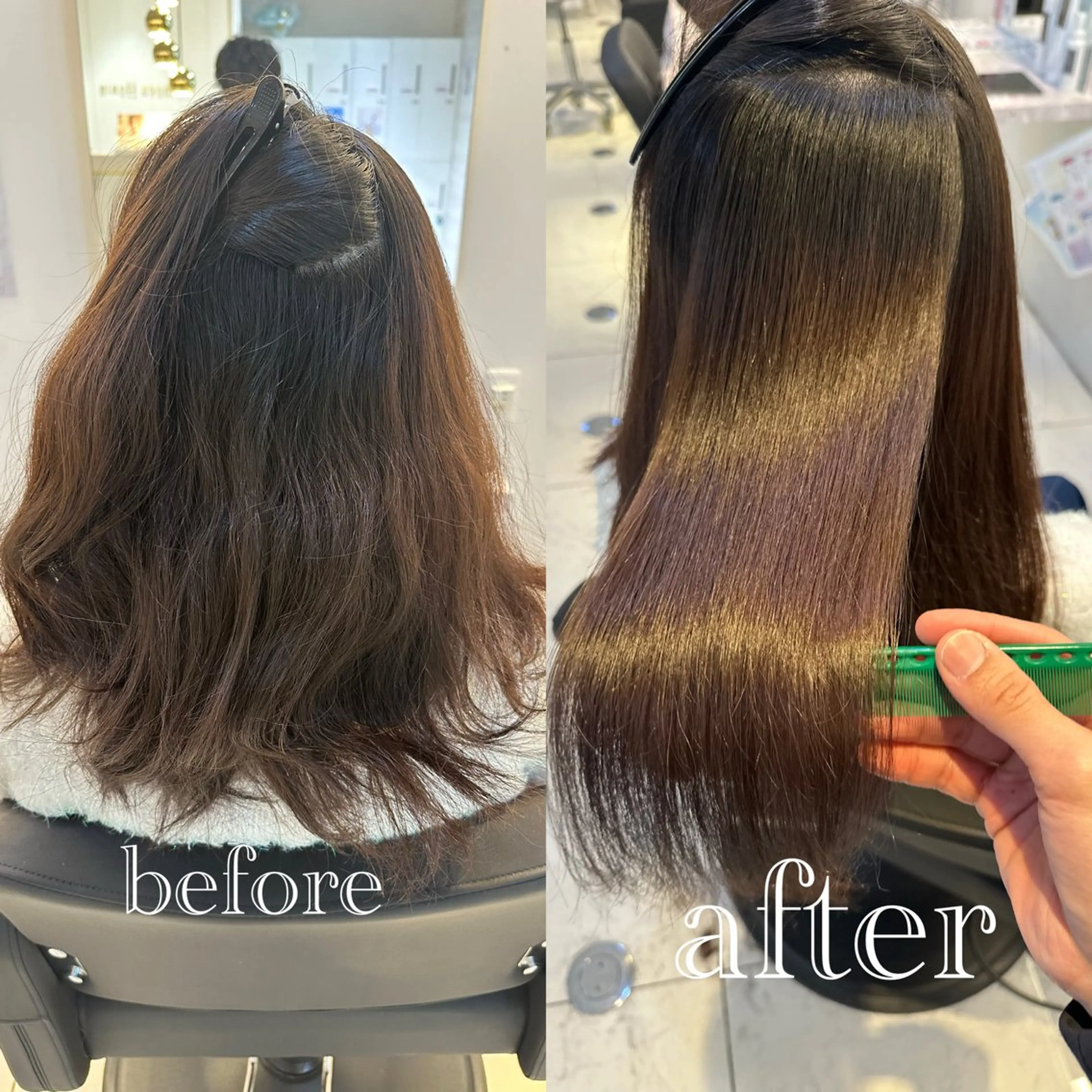 ミディアム 髪質改善 縮毛矯正 トリートメント 韓国ヘア特化 前髪クロスパーマのヘアスタイル