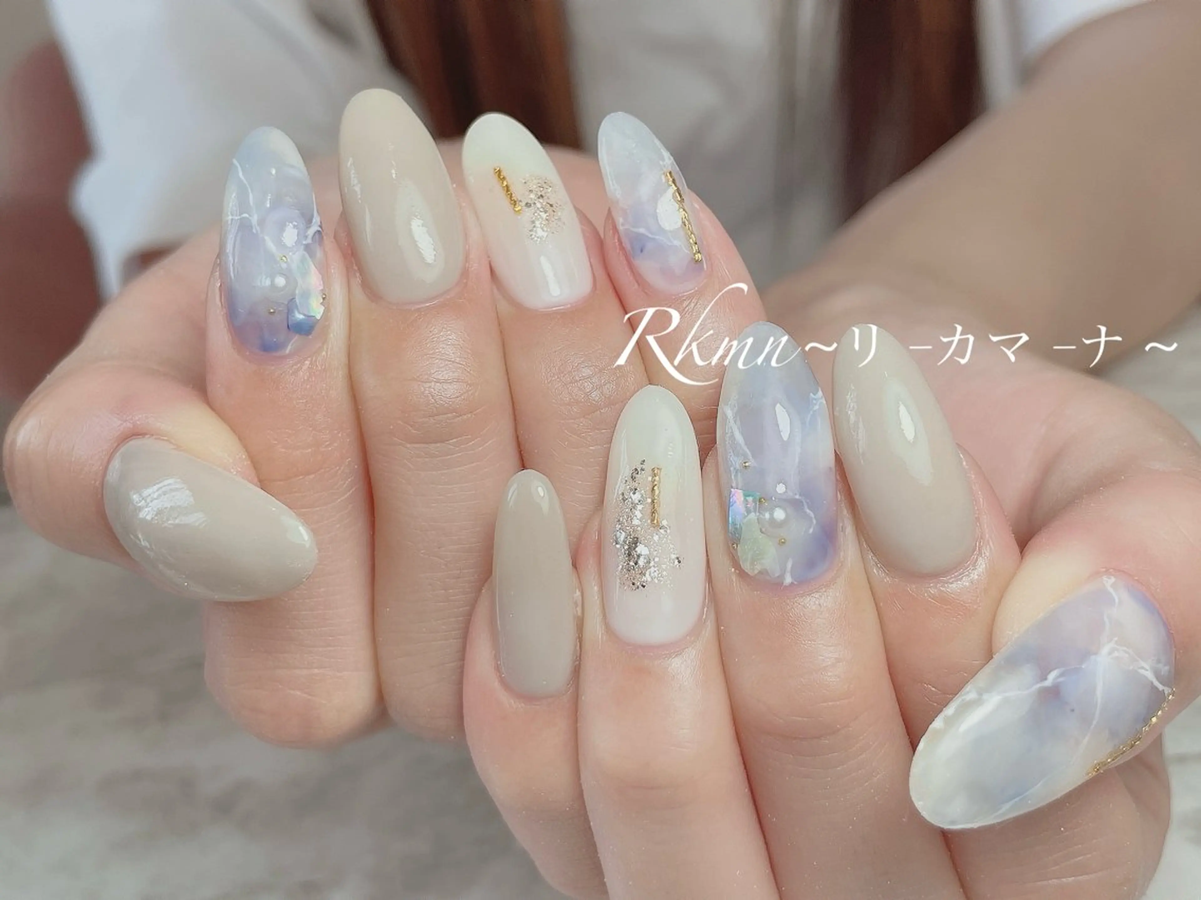 ネイル アートネイル ブルー 大理石ネイル(マーブル) 春ネイル ハンドネイル フットネイル ハンドケア Rkmn ~リ-カマ-ナ~のネイルデザイン