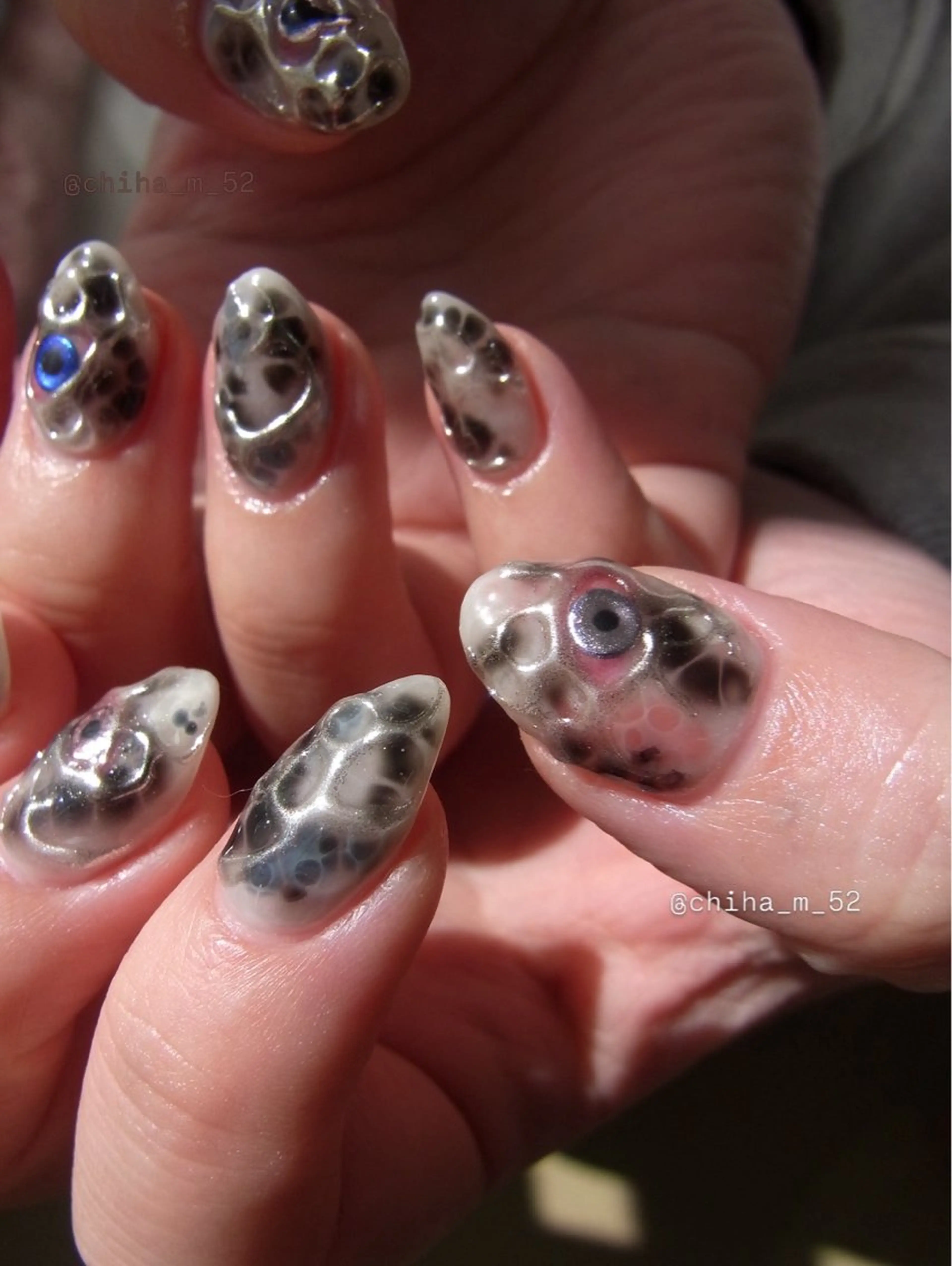 ネイル ブルー ミラーネイル ハンドネイル チハル ミチハタのネイルデザイン