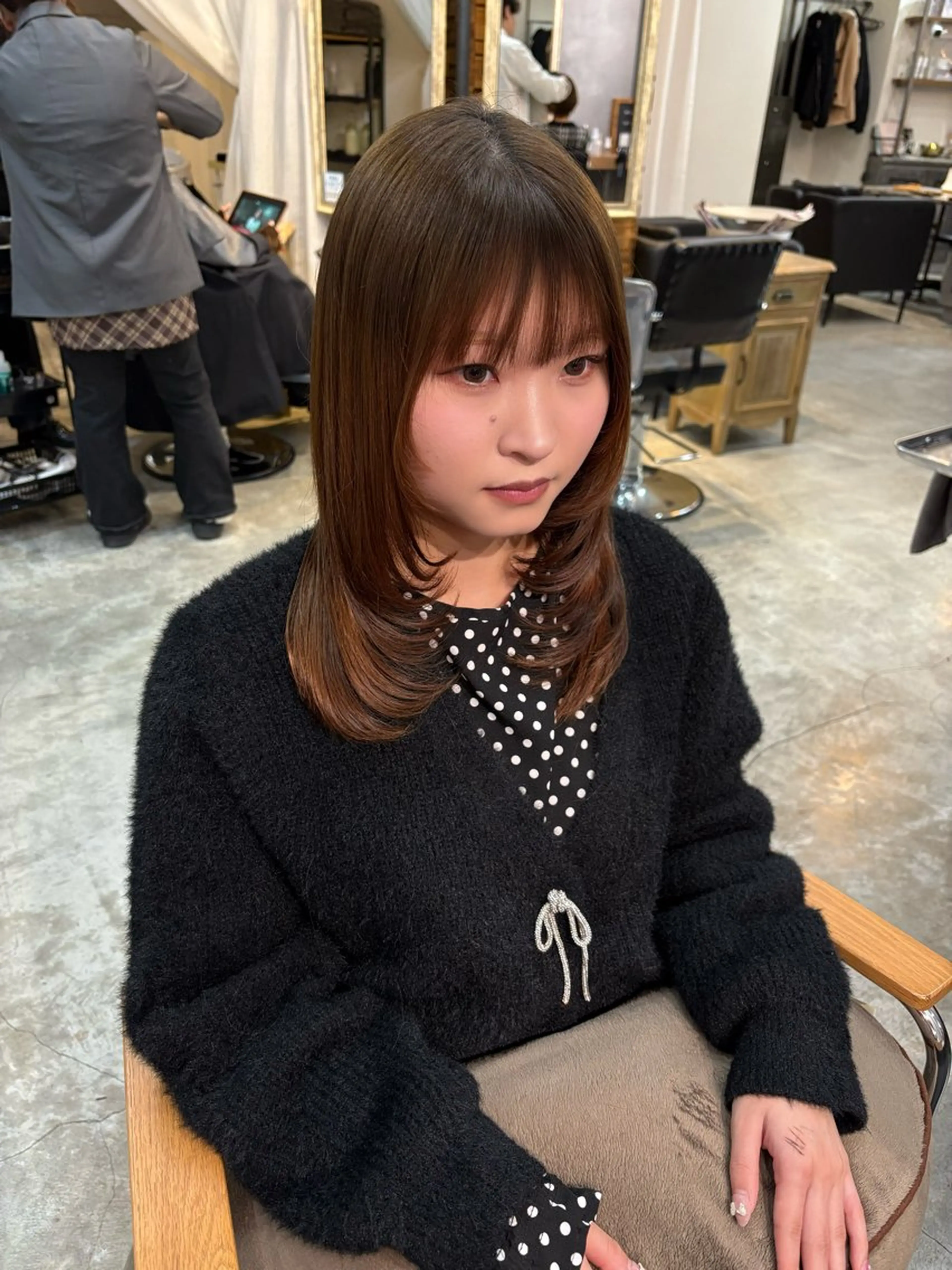 セミロング レイヤーカット カット 顔周りカット ピンク カラー♡りりのヘアスタイル