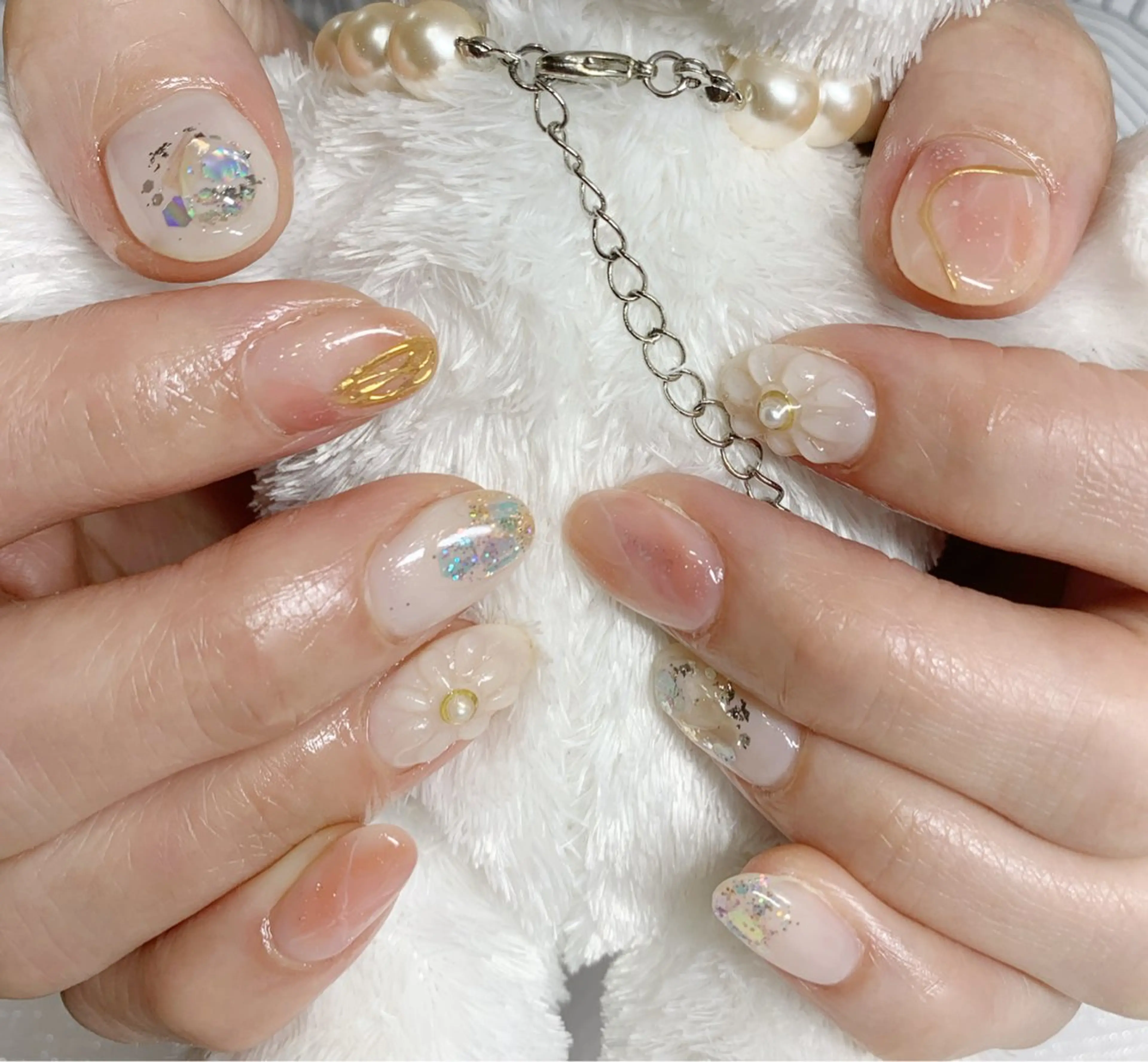 ネイル ラメ(グリッター) ミラーネイル ニュアンスネイル 春ネイル 夏ネイル ハンドネイル mira-cle大濱美容アカデミー所属・AI NAのネイルデザイン