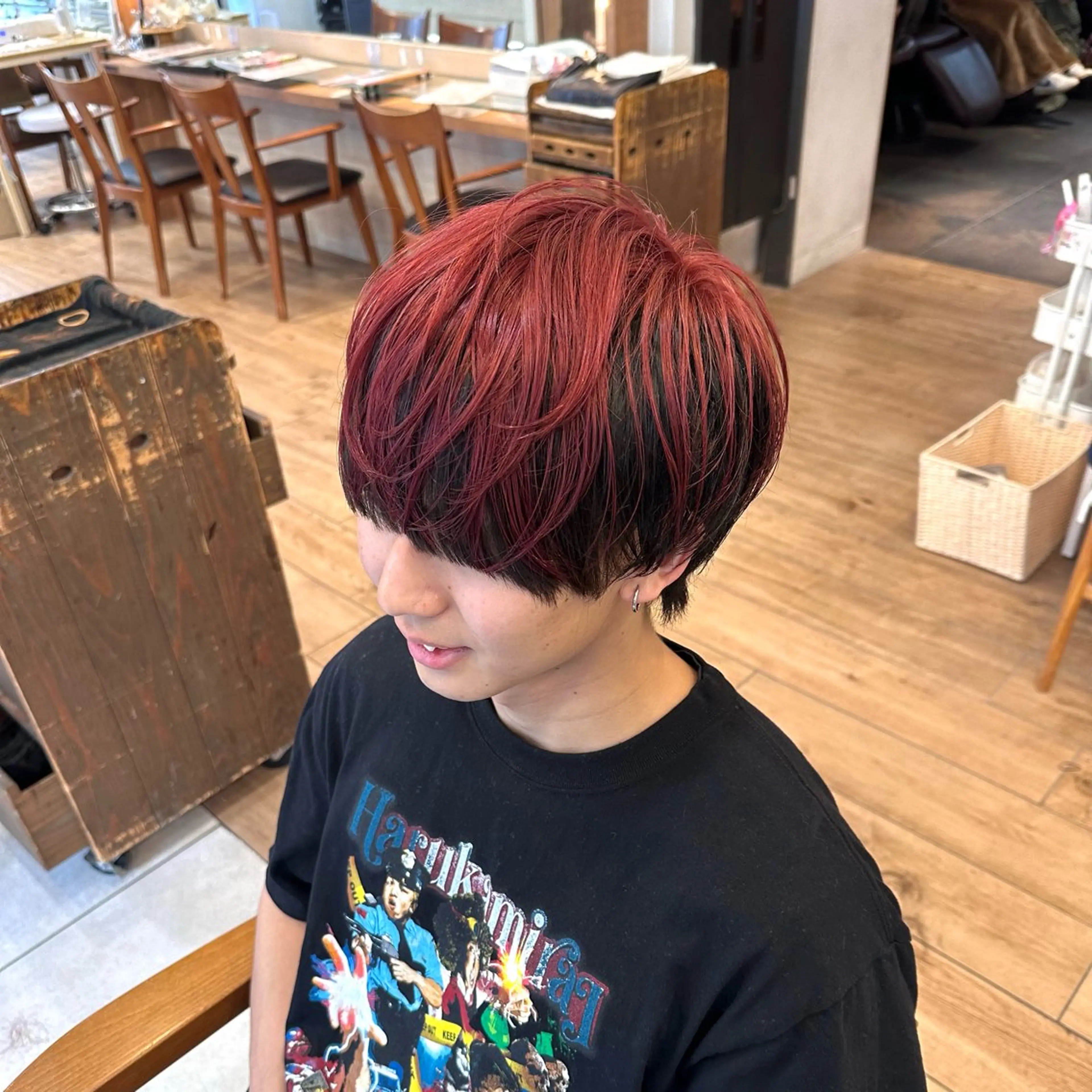 カラー メンズ 黒髪 レッドカラー 🌈【曲がる縮毛矯正 】🌈益子卓馬のヘアスタイル