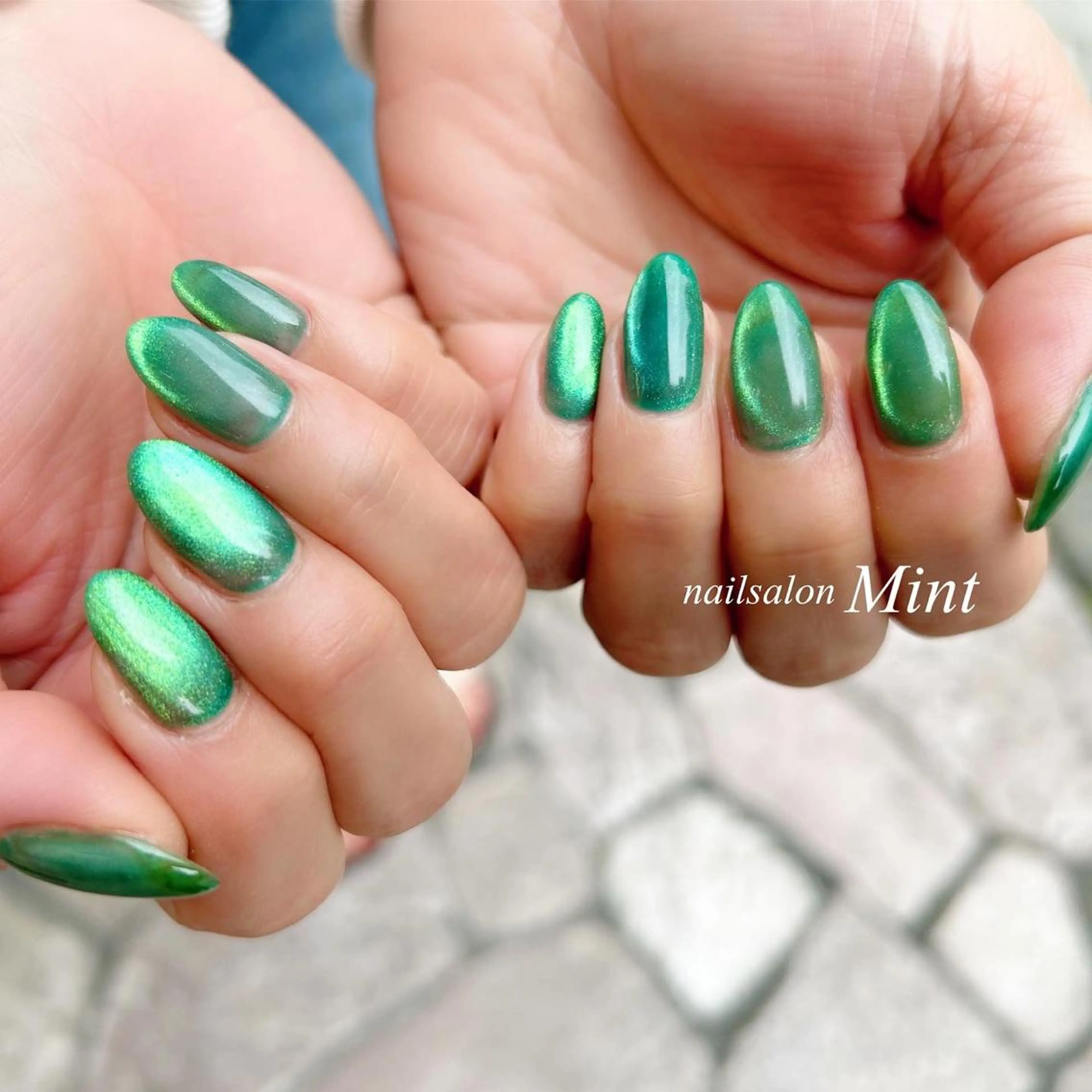 ネイル グリーン マグネットネイル ハンドネイル ハンドケア nailsalon mintのネイルデザイン