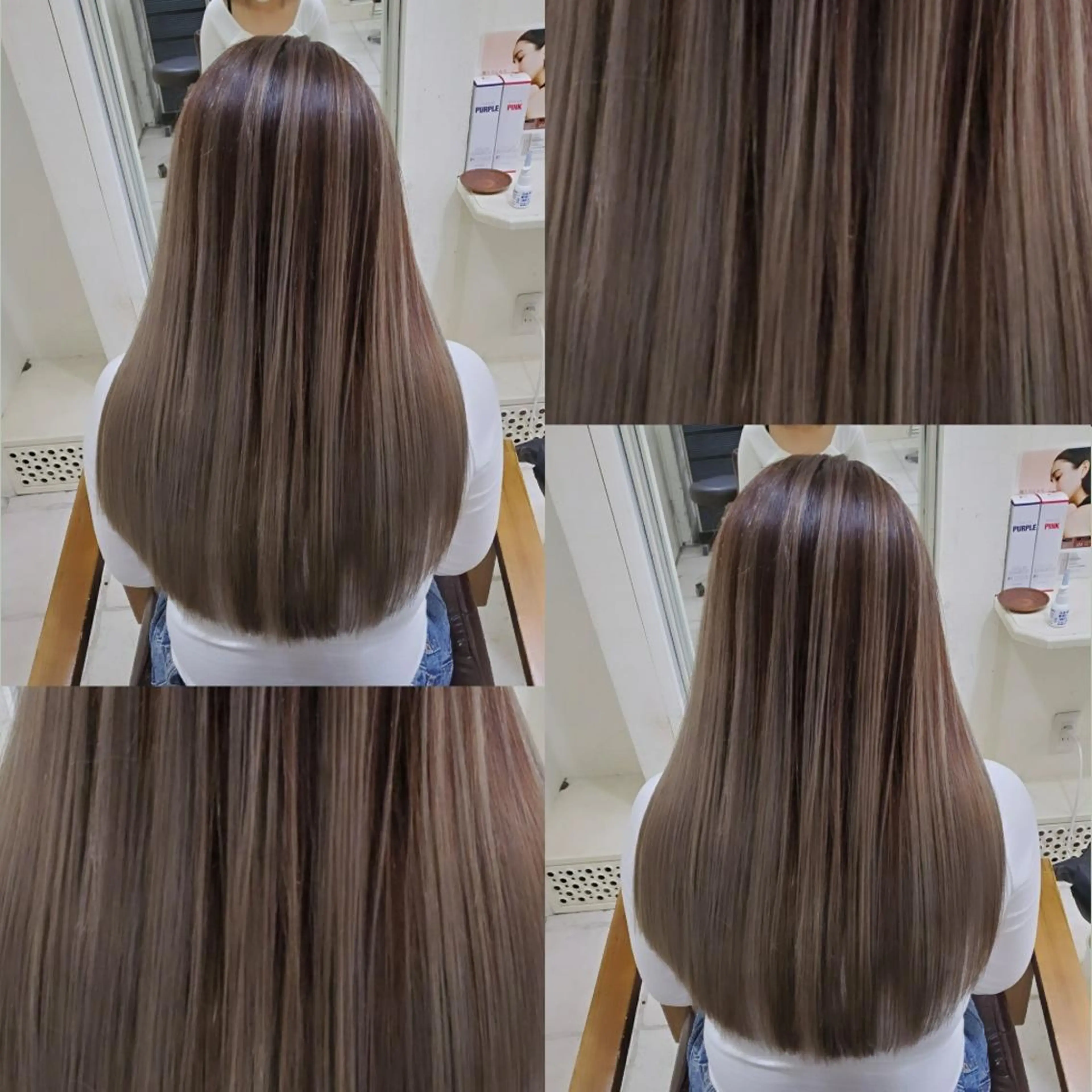 ロング エクステ ツヤ髪✨縮毛矯正 ハイトーンカラーのヘアスタイル