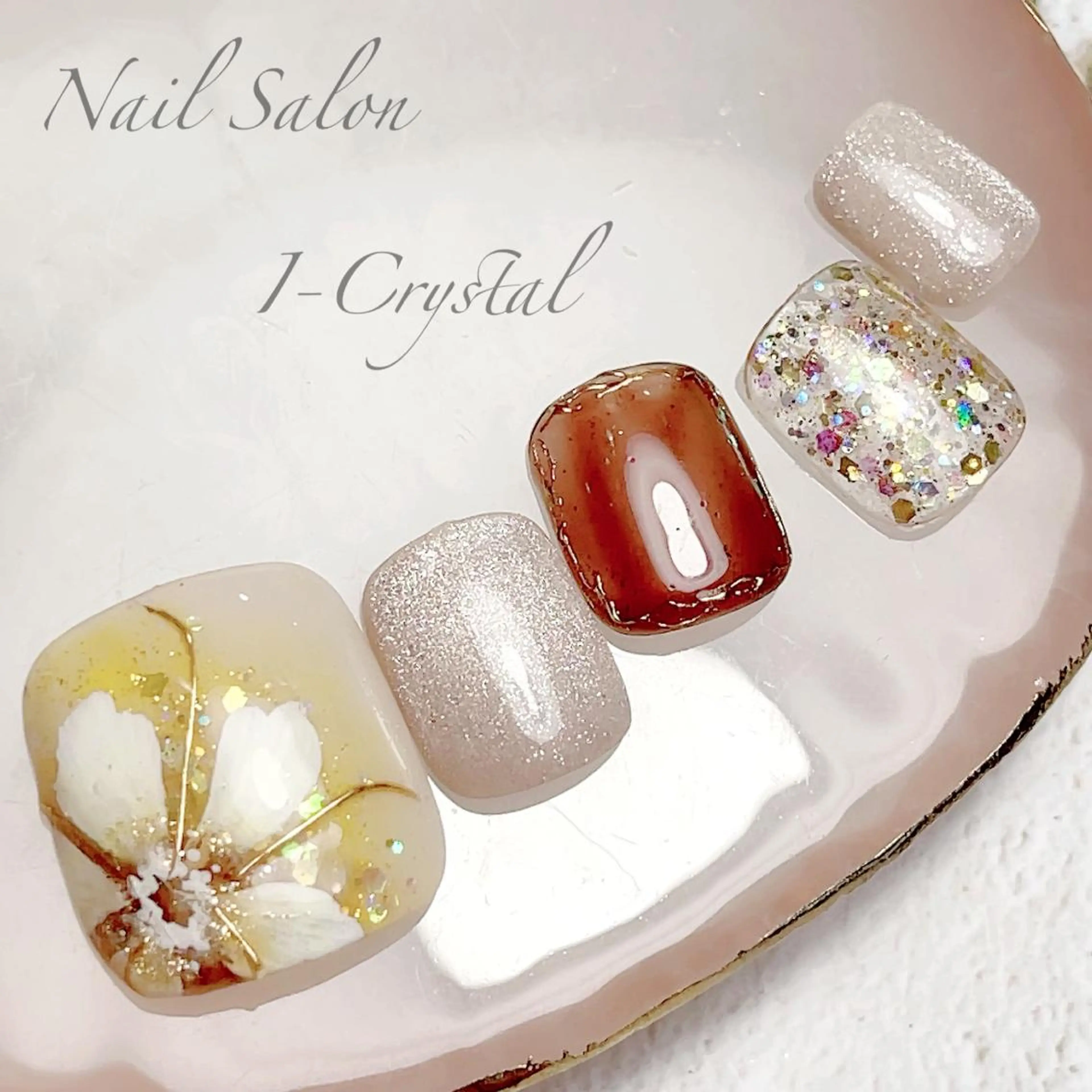 ネイル フットネイル 持ち込み 春ネイル ストーンネイル NailSalon  I-Crystal所属・中村 郁美のネイルデザイン