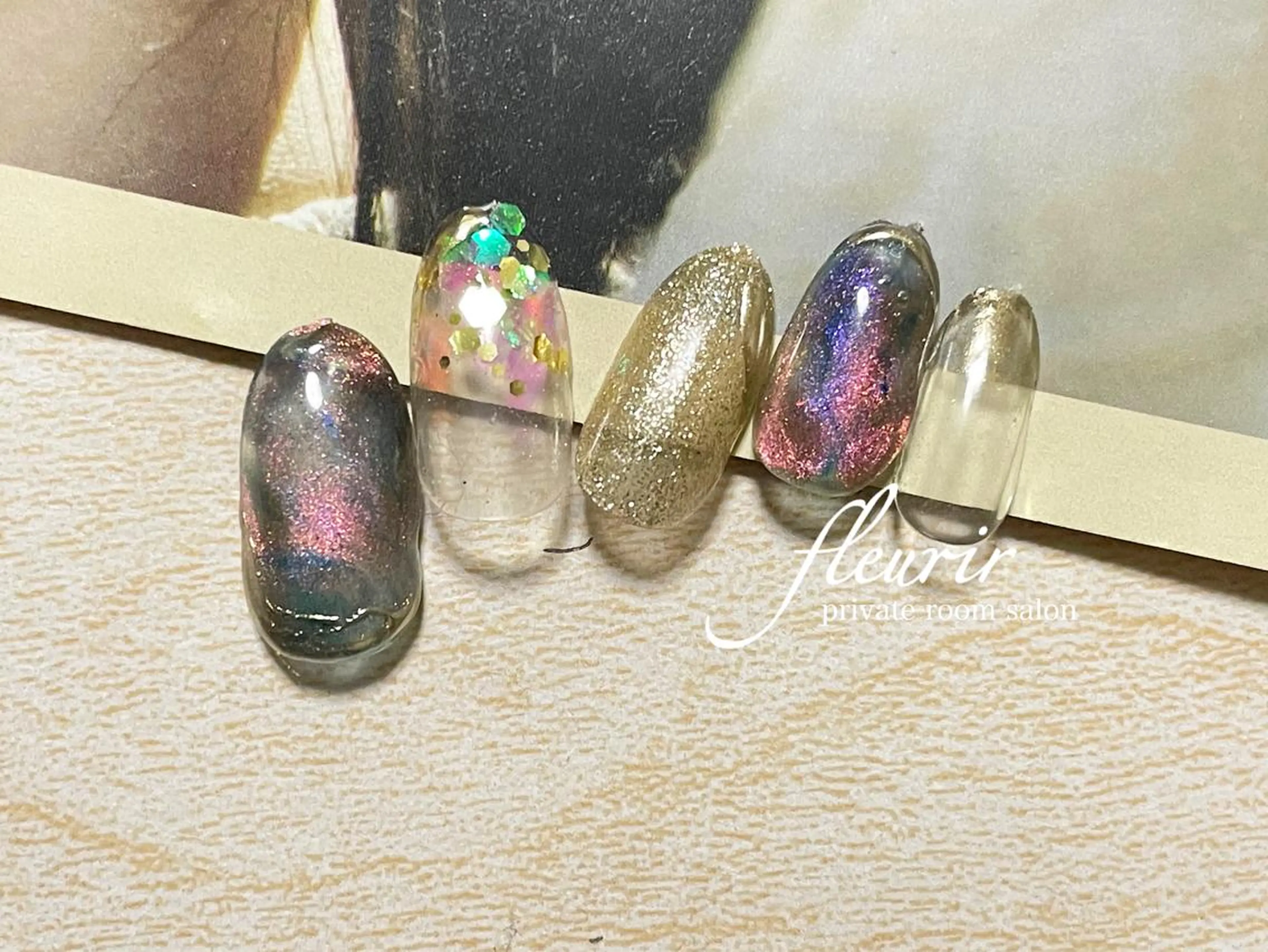 ネイル アートネイル ブルー クリアネイル 長さ出し フレンチネイル フルリール 【プライベートサロンのネイルデザイン