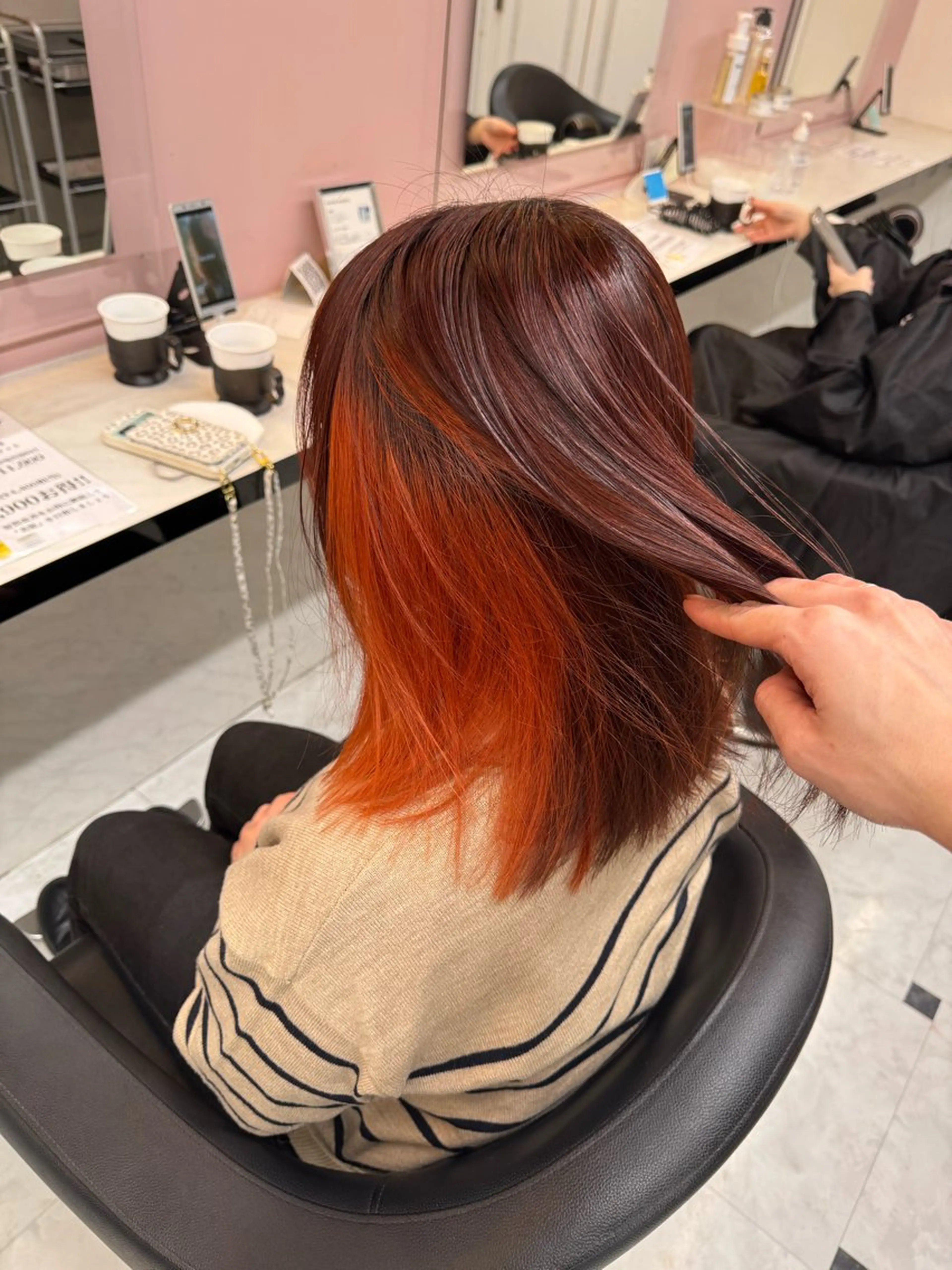 セミロング カラー ヘアアレンジ オレンジ 🥀レイヤー×ハイト ーントレンドヘア🥀のヘアスタイル