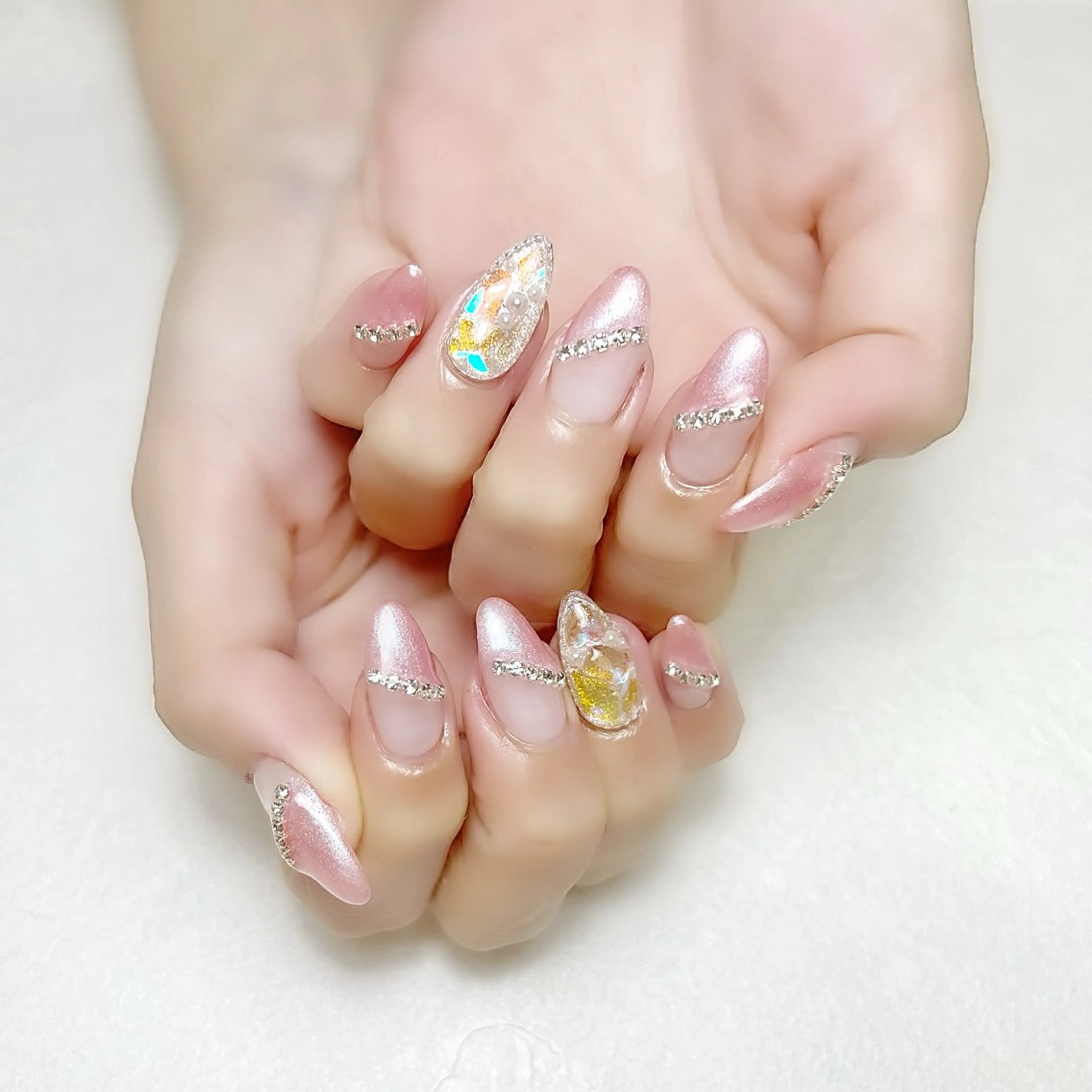 ネイル ジェルネイル 氷ネイル・うるうるネイル ラメ(グリッター) ピンク 夏ネイル rouse nail RISATOのネイルデザイン