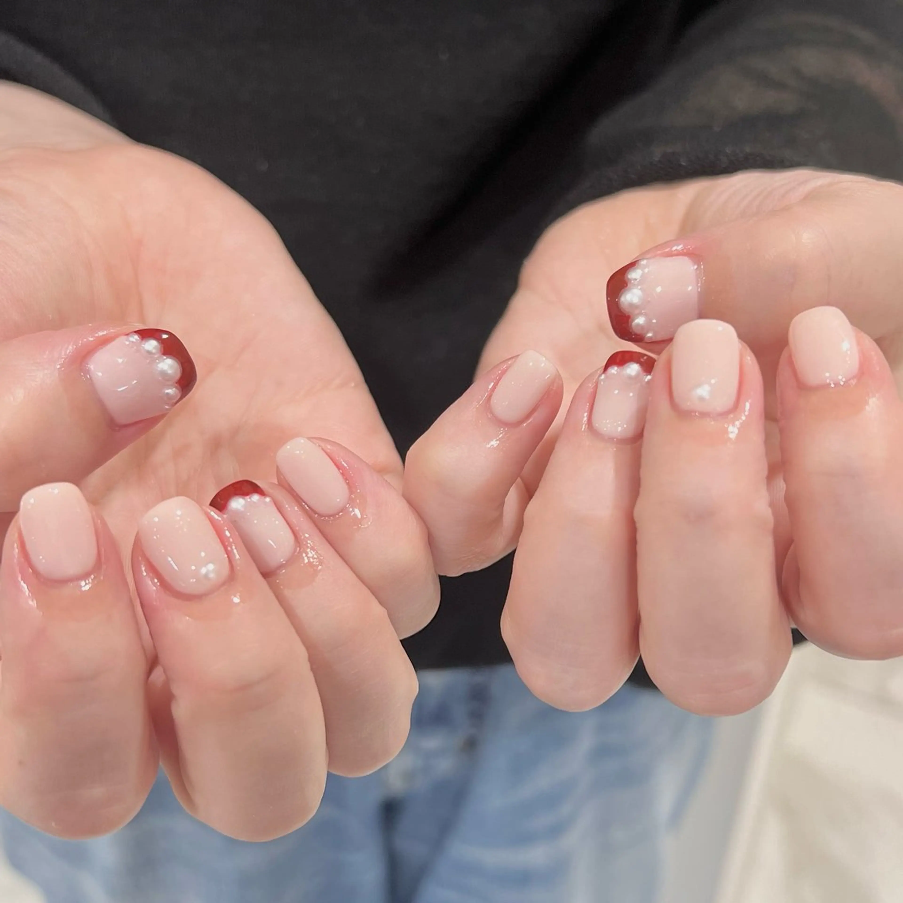 ネイル ボルドー ハンドネイル 🎀チーク/ちゅるん 🫧chisa🎀のネイルデザイン