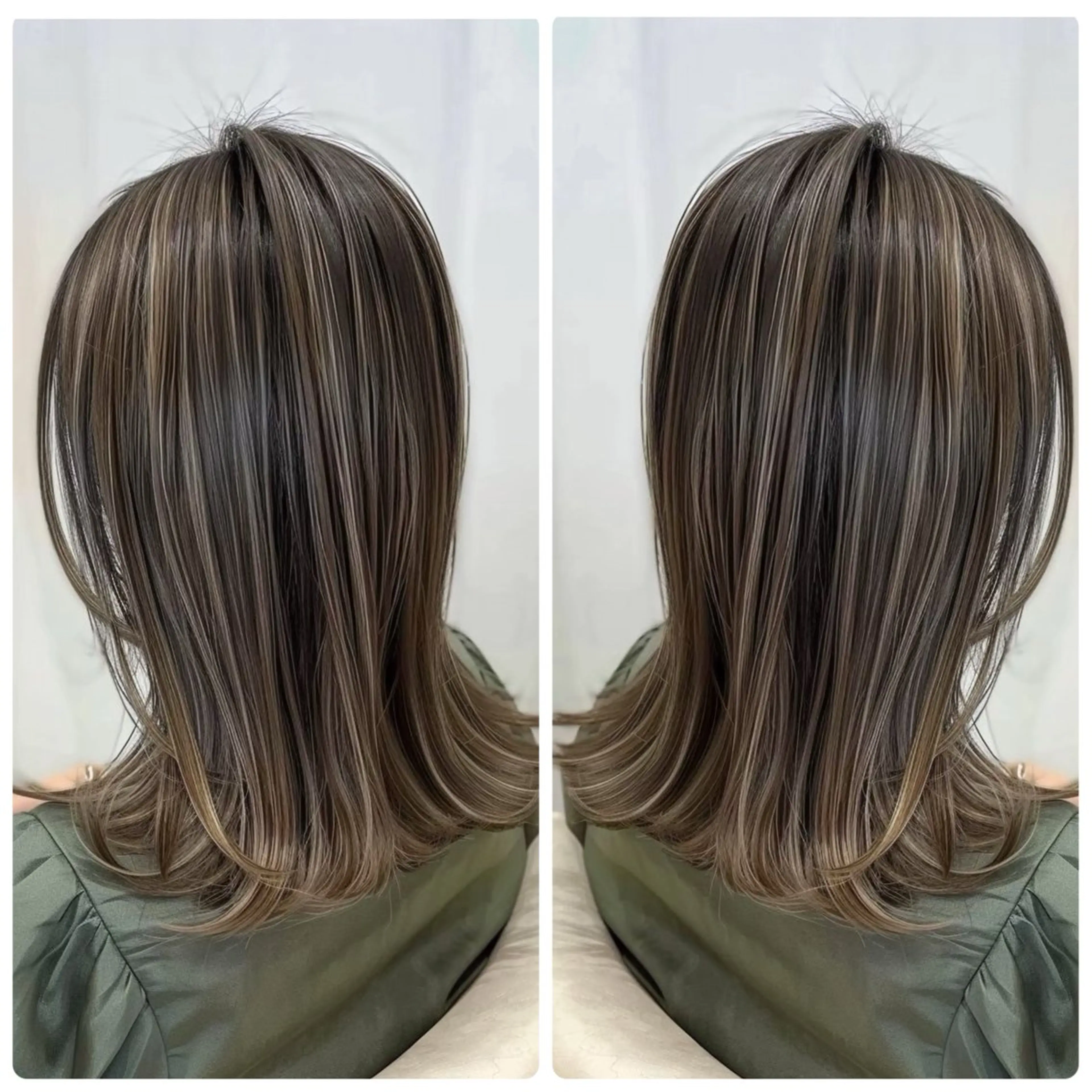 セミロング ハイライト カット ヘアカラー 保子 祐里香のヘアスタイル