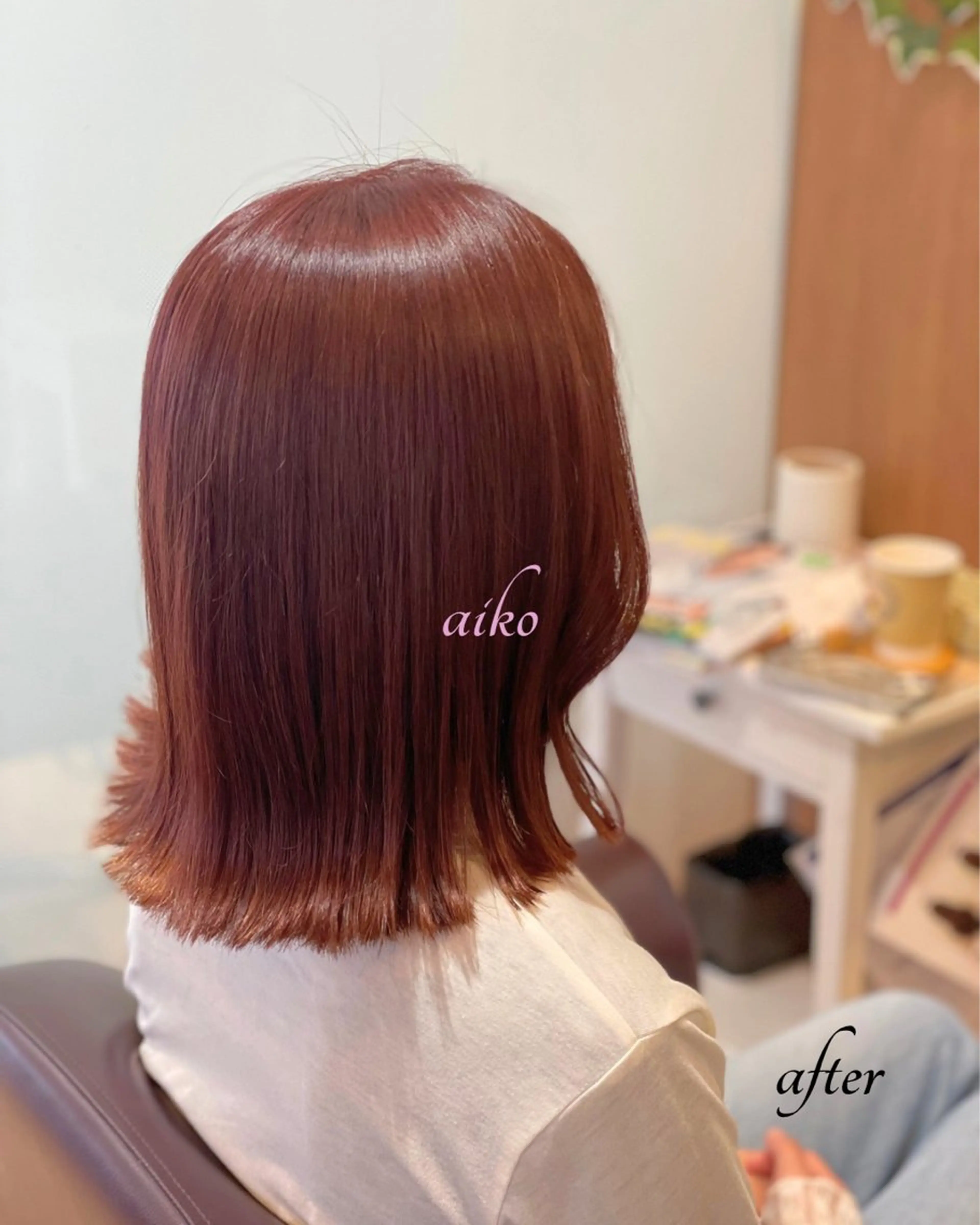 ミディアム カラー ピンクカラー ルビー カット ヘアカラー トリートメント L by first所属・ヘアスタイリスト 🔥aikoのヘアスタイル