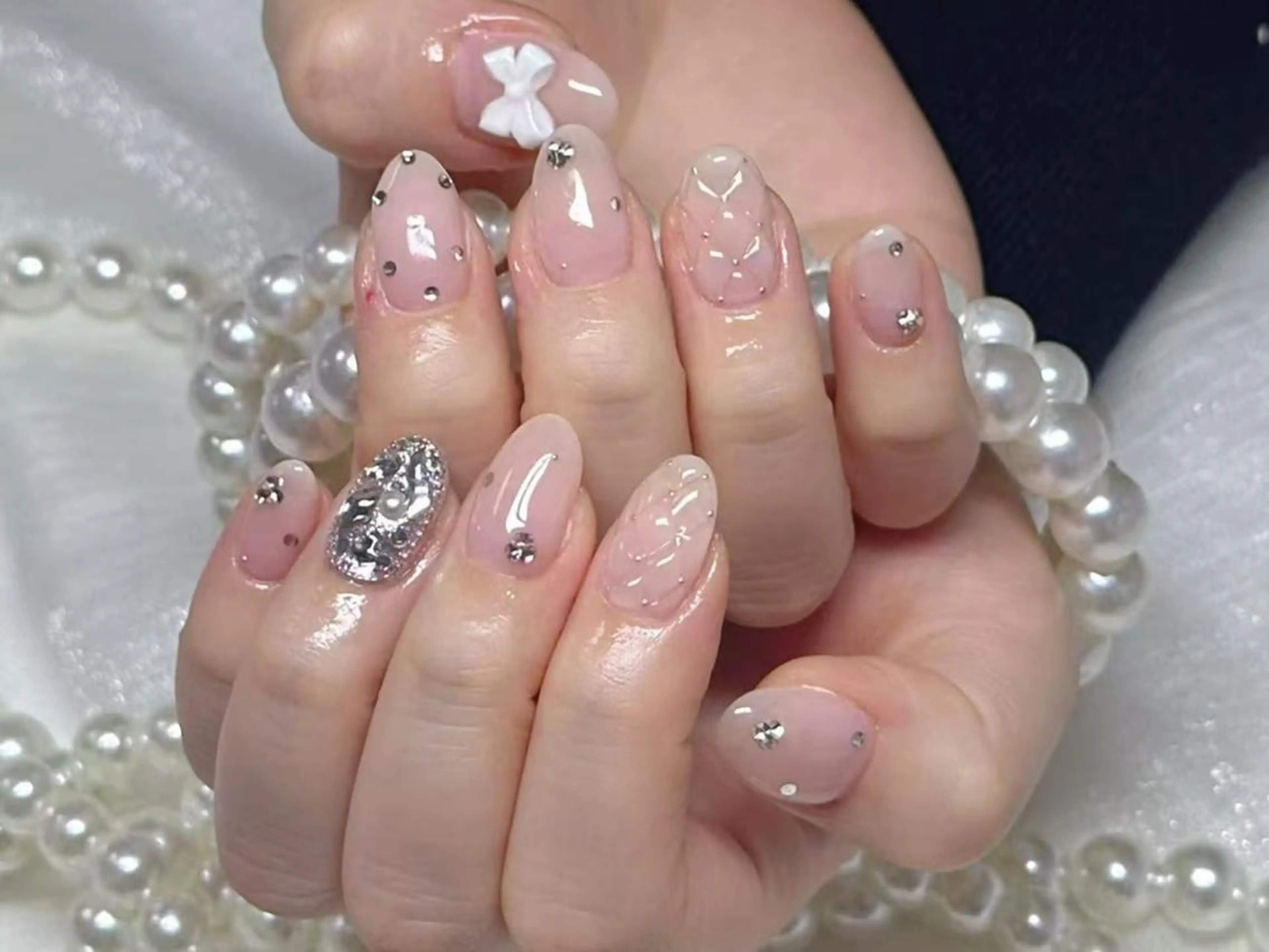 ネイル アートネイル クリアネイル 成人式 長さ出し フラッシュネイル ハンドネイル Ru na🍳のネイルデザイン