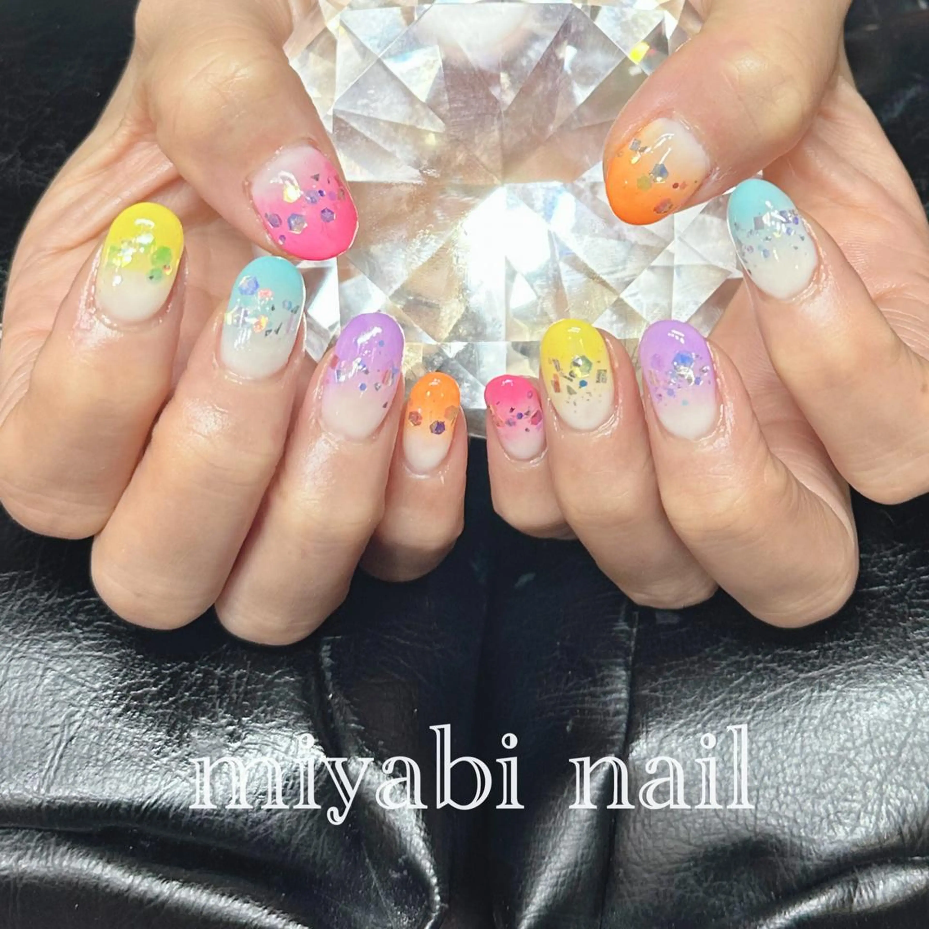 ネイル ジェルネイル グラデーション ラメ(グリッター) 持ち込み 夏ネイル ハンドネイル miyabi nail 桂川駅近くのネイルデザイン