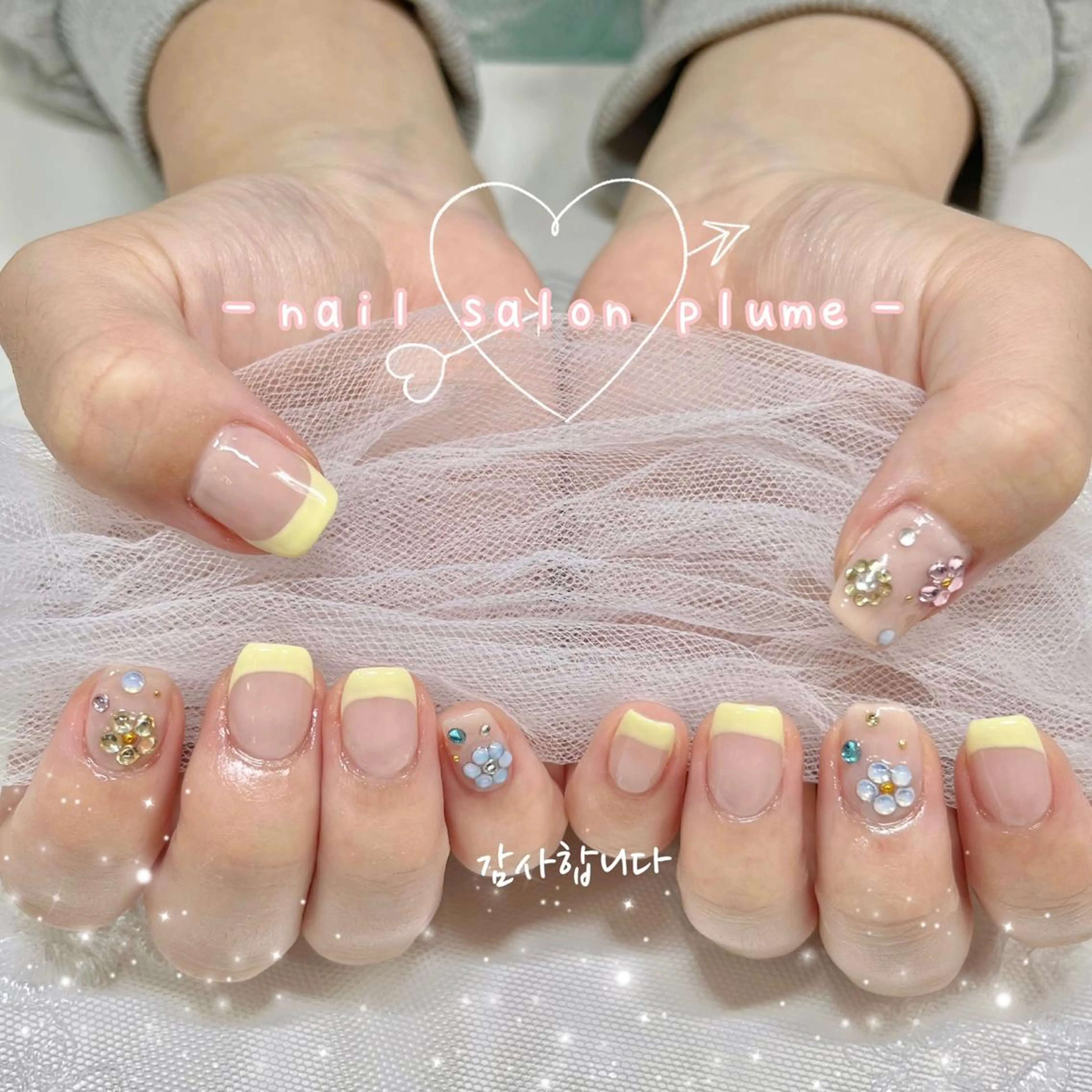 ネイル アートネイル フラワーネイル フレンチネイル ジェルネイル ガーリー ハンドネイル plume nail ☆韓国ネイルのネイルデザイン