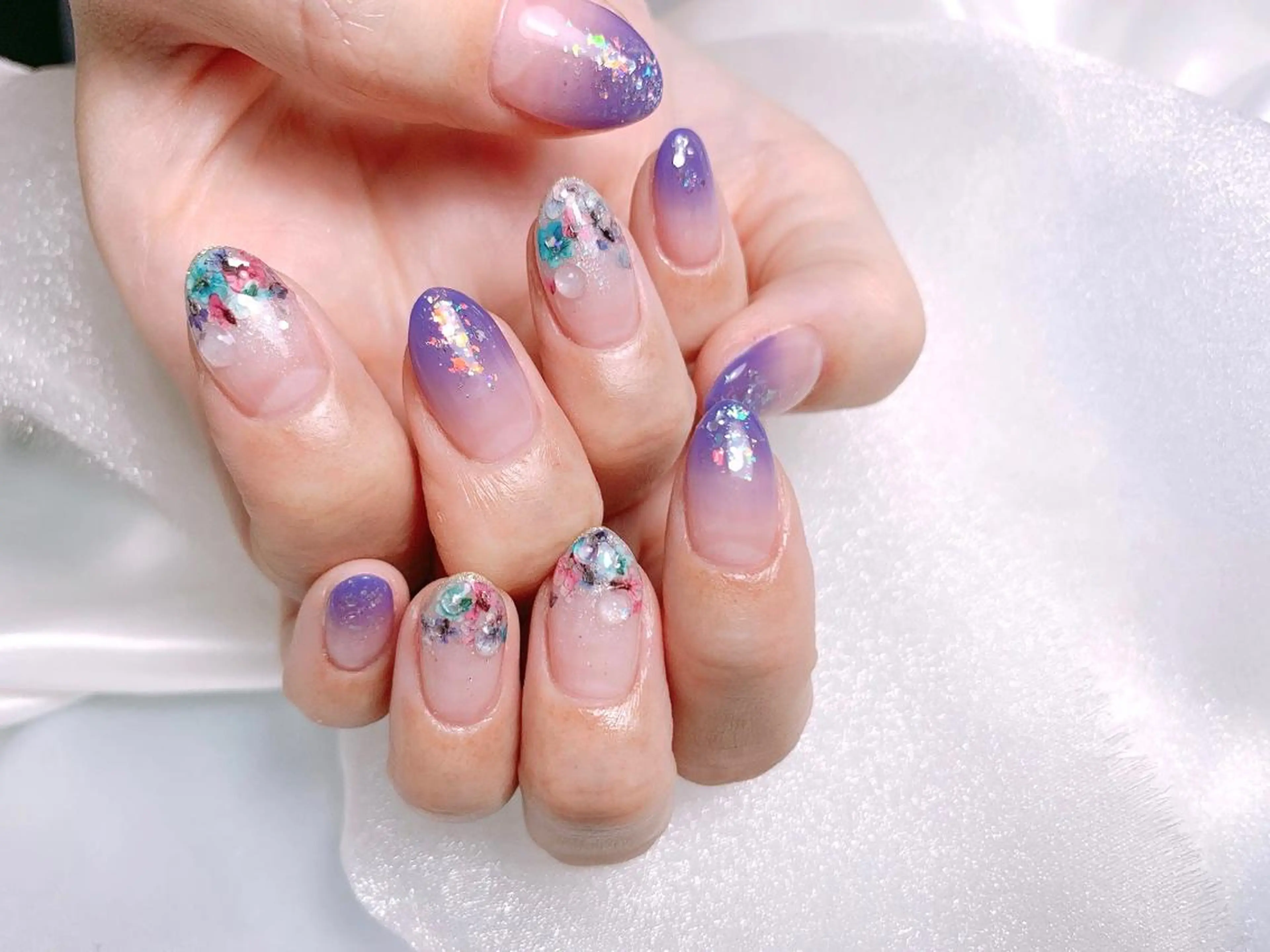 ネイル アートネイル フラワーネイル パープル GREEM グリームのネイルデザイン