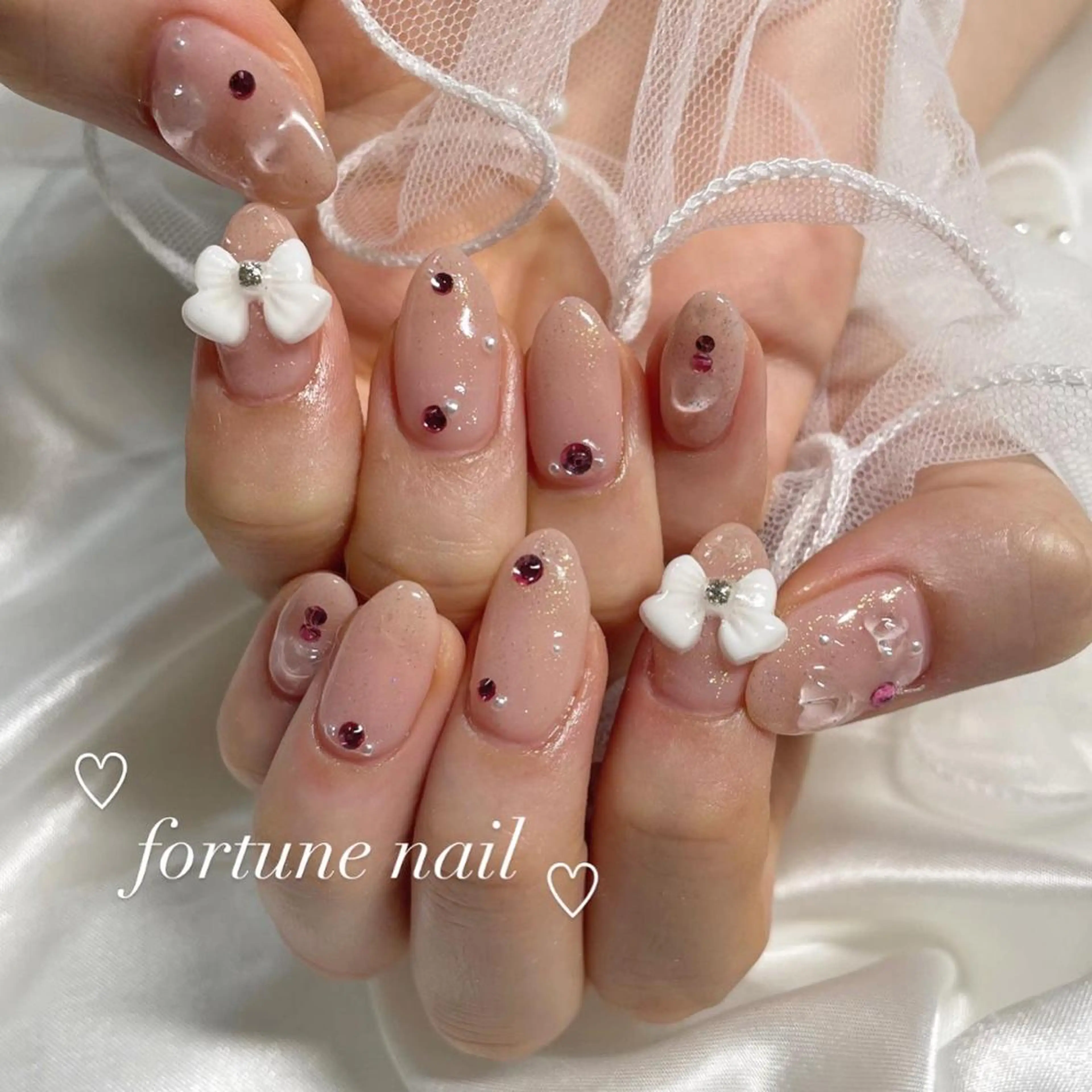 ネイル ガーリー 韓国ネイル ピンク リボン ハンドネイル ☆saori ☆のネイルデザイン