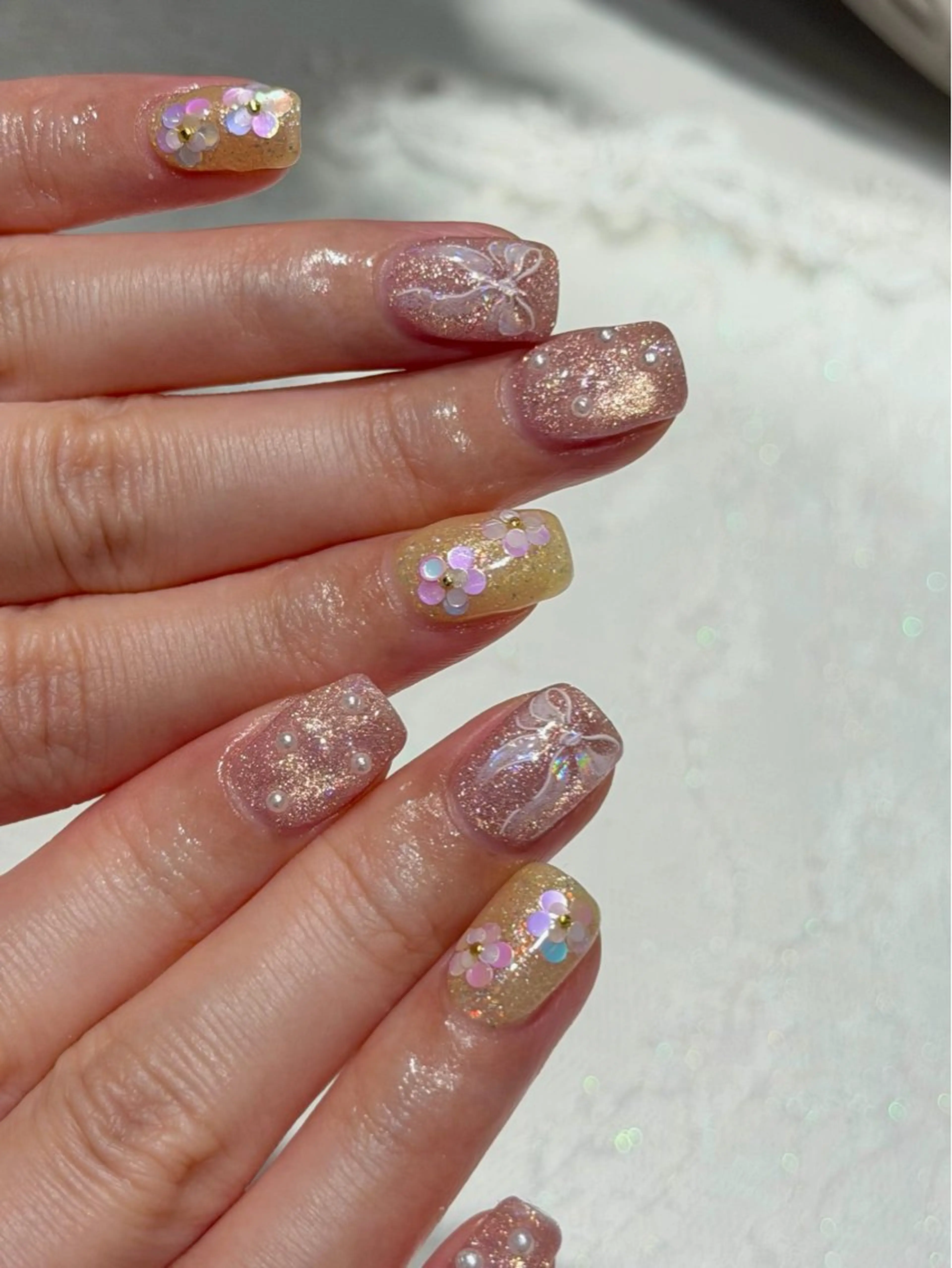 ネイル アートネイル 春ネイル nailsalon moe.所属・yume 大人ガーリーネイルのネイルデザイン