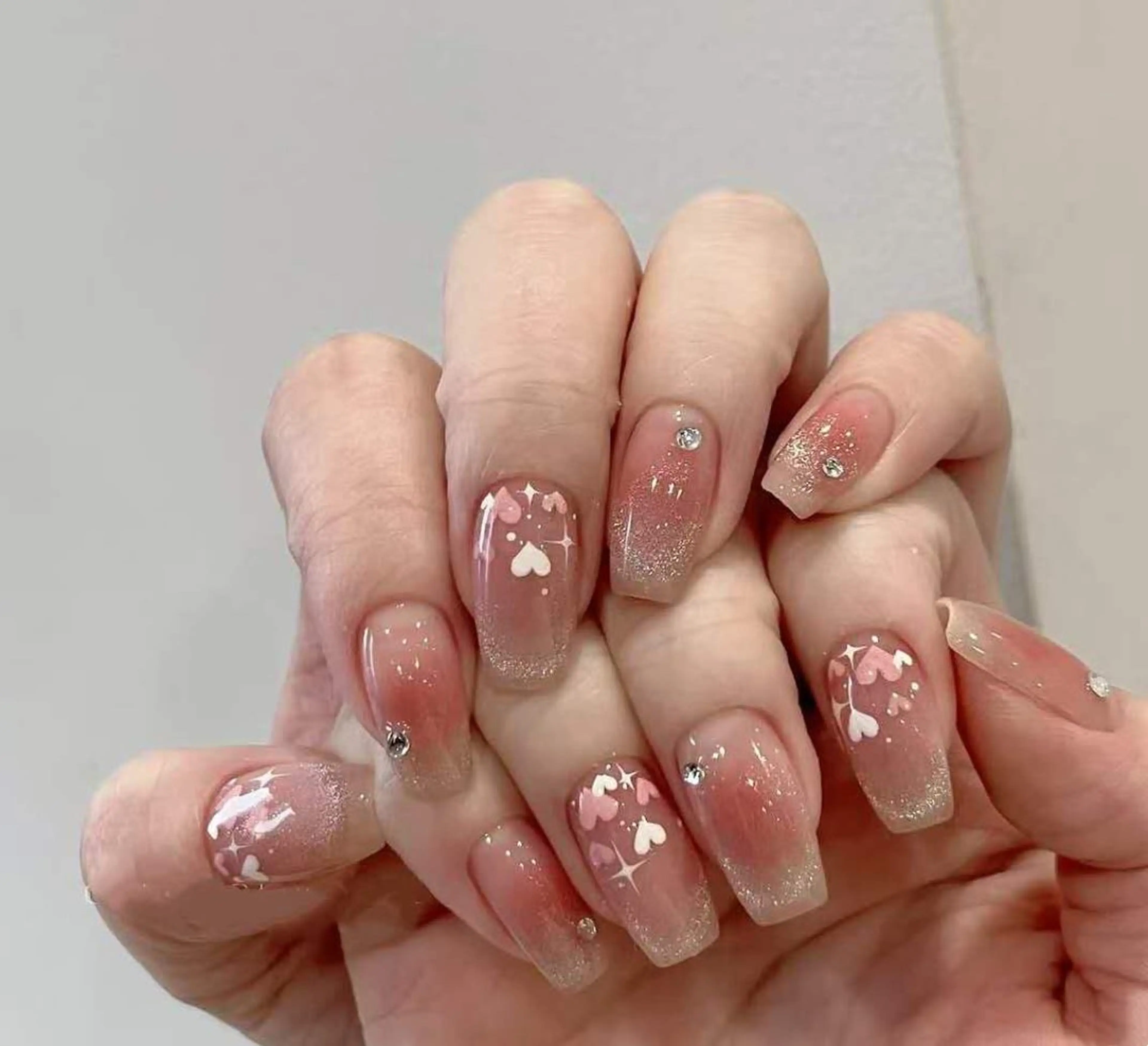 ネイル フラワーネイル フレンチネイル ジェルネイル ガラスフレンチ ハート ハンドネイル BabyYouMi ねねのネイルデザイン