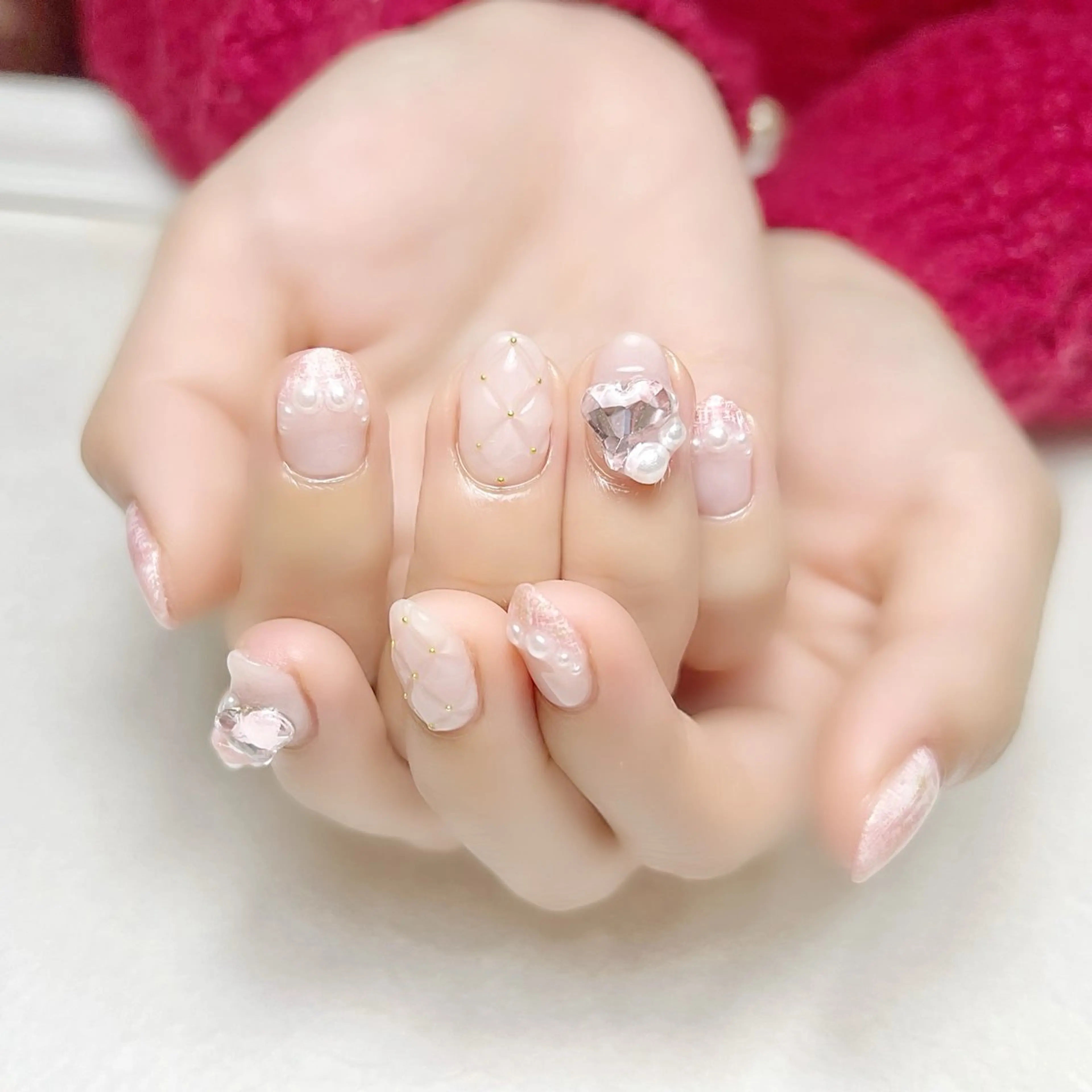 ネイル ガーリー キラキラネイル 韓国ネイル ピンク ツイードネイル rouse nail RISATOのネイルデザイン