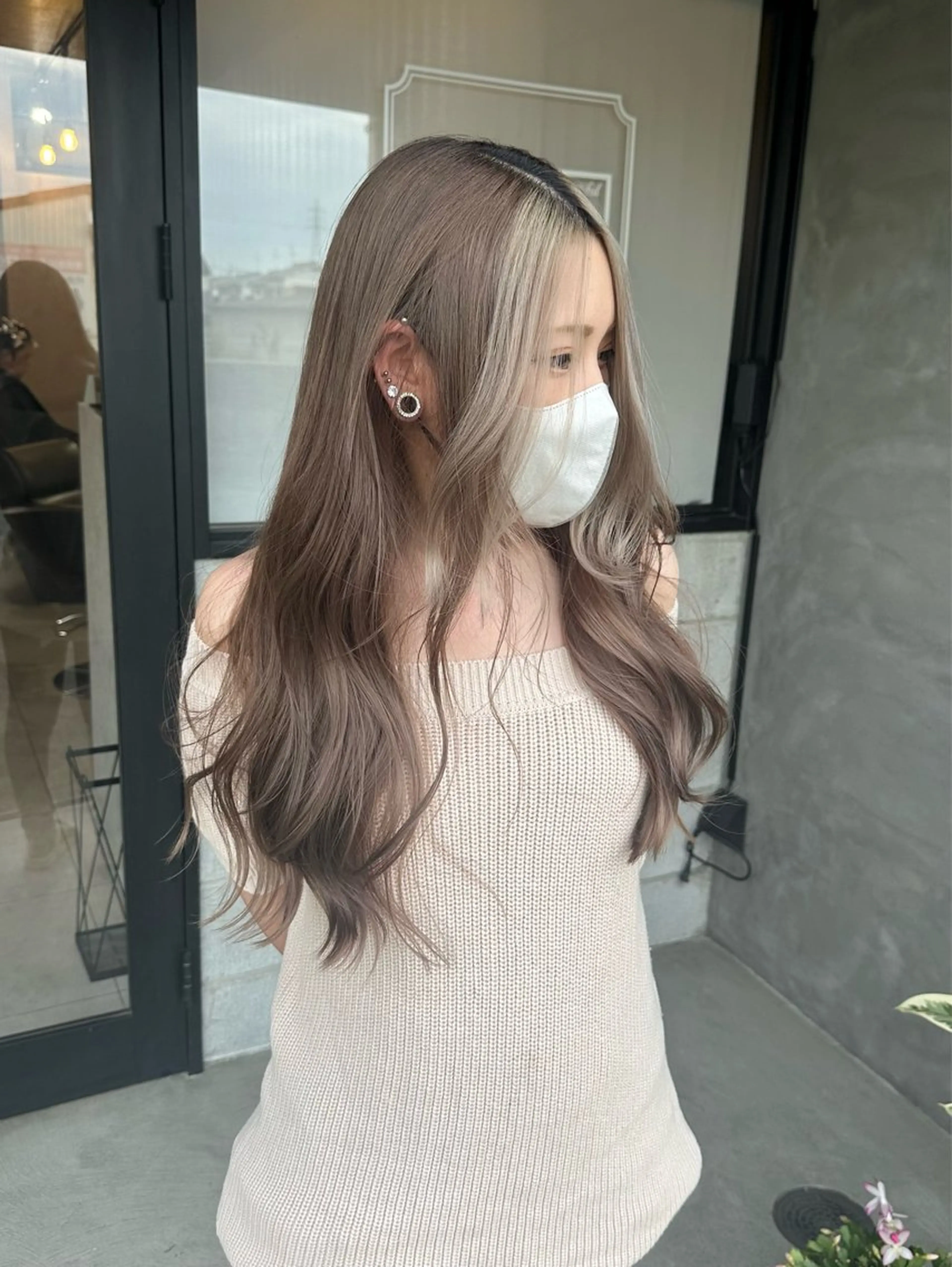 ロング カラー ミストバング ブラウンカラー  フェイスフレーミング 森本 笑のヘアスタイル