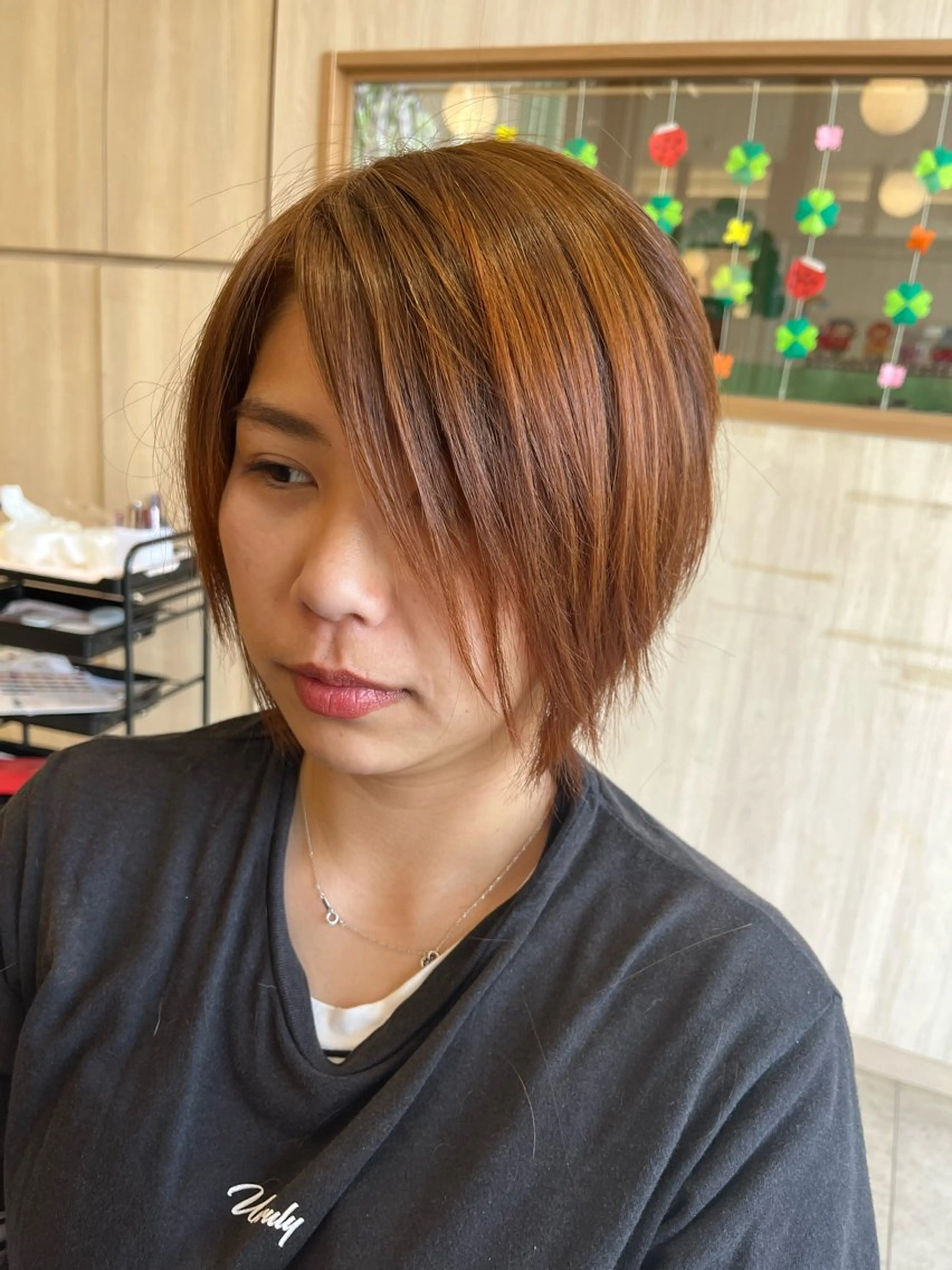 ショート カラー ブラウンカラー オレンジ オレンジブラウン ショートヘア ラブーケ中川中島店 クラタチカコのヘアスタイル