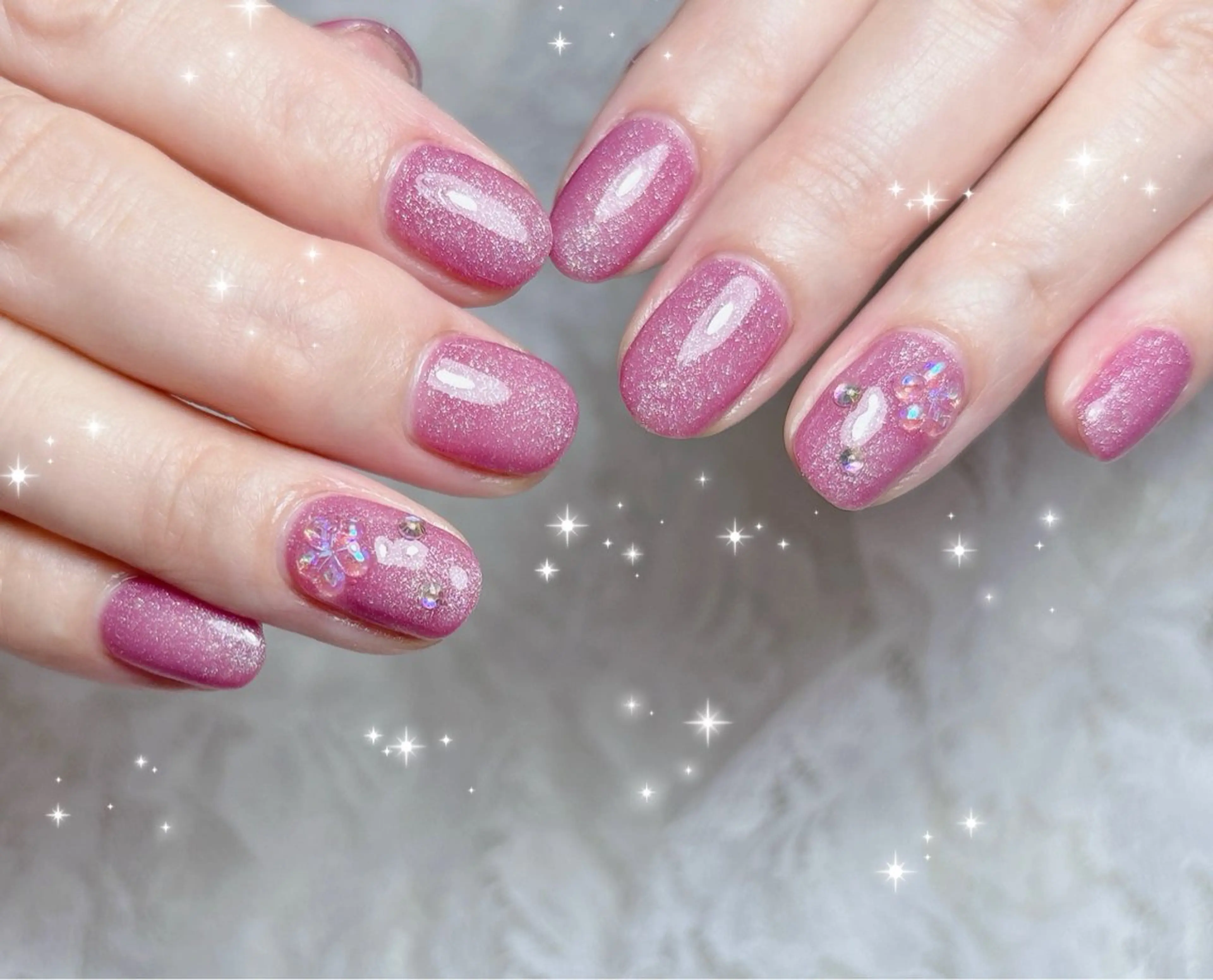 ネイル キラキラネイル ピンク ハンドネイル FLARE NAIL フレアネイルのネイルデザイン